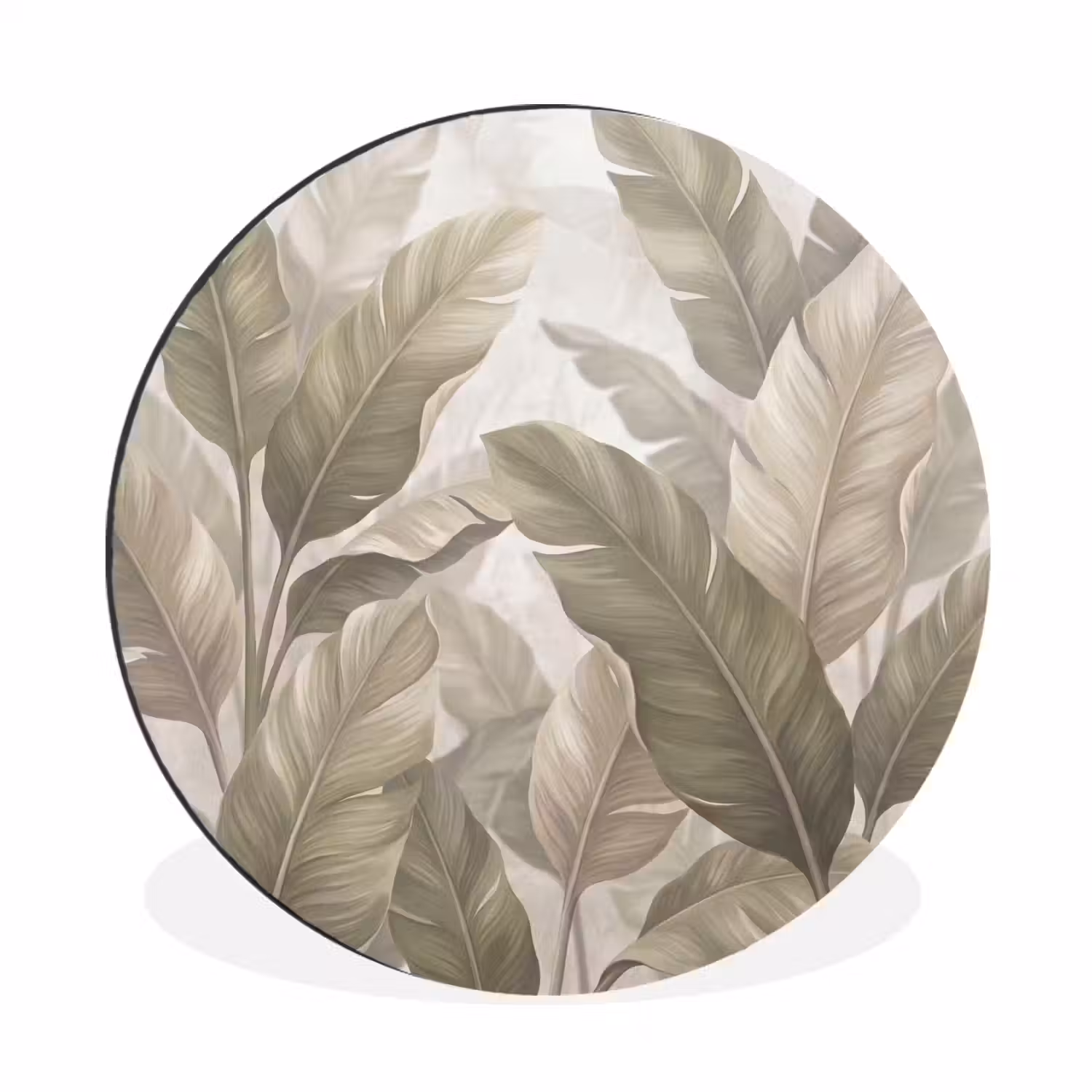 Bladeren - Tropisch - Natuur - Abstract - Beige Wandcirkel aluminium klein -3d