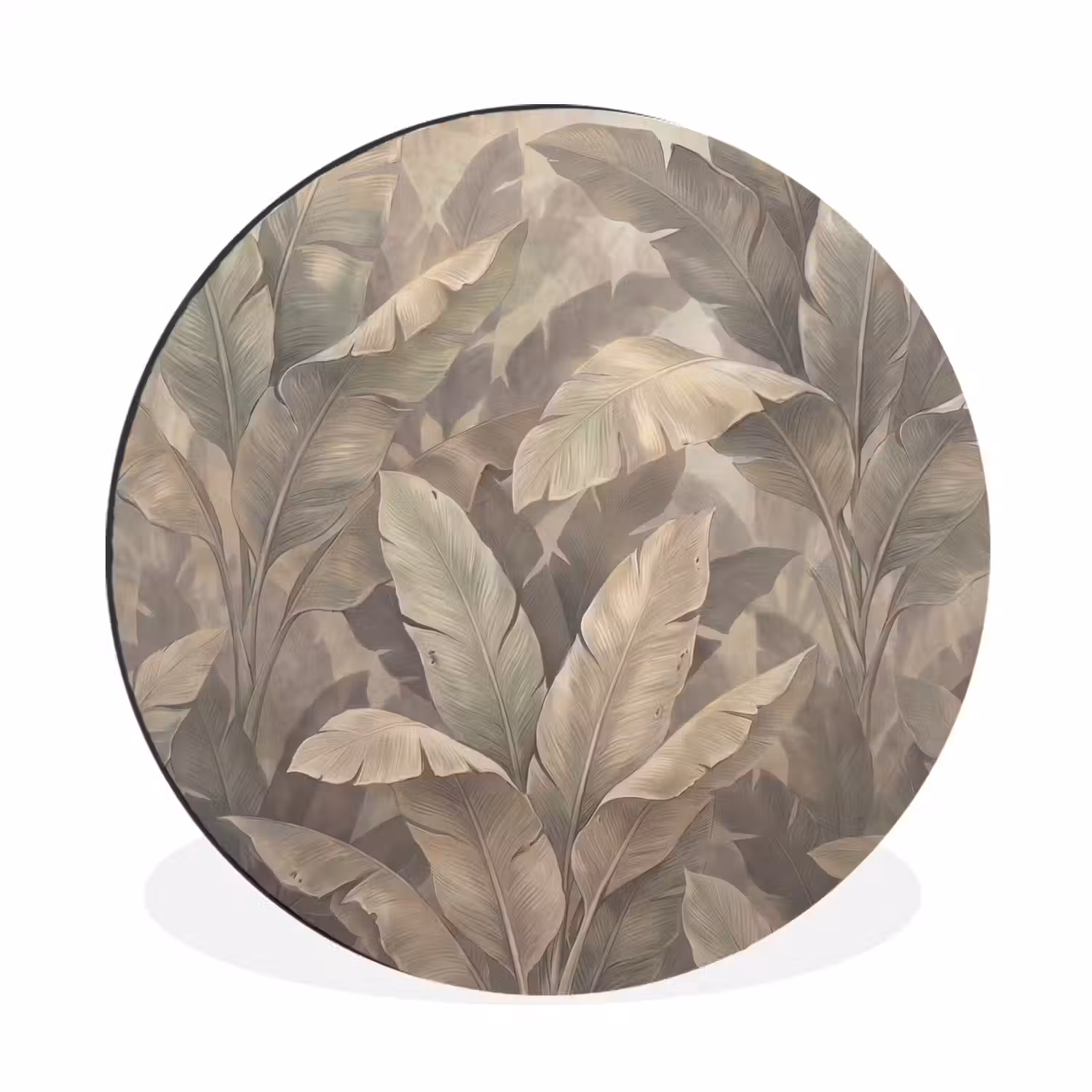 Bladeren - Tropisch - Natuur - Modern - Beige Wandcirkel aluminium klein -3d