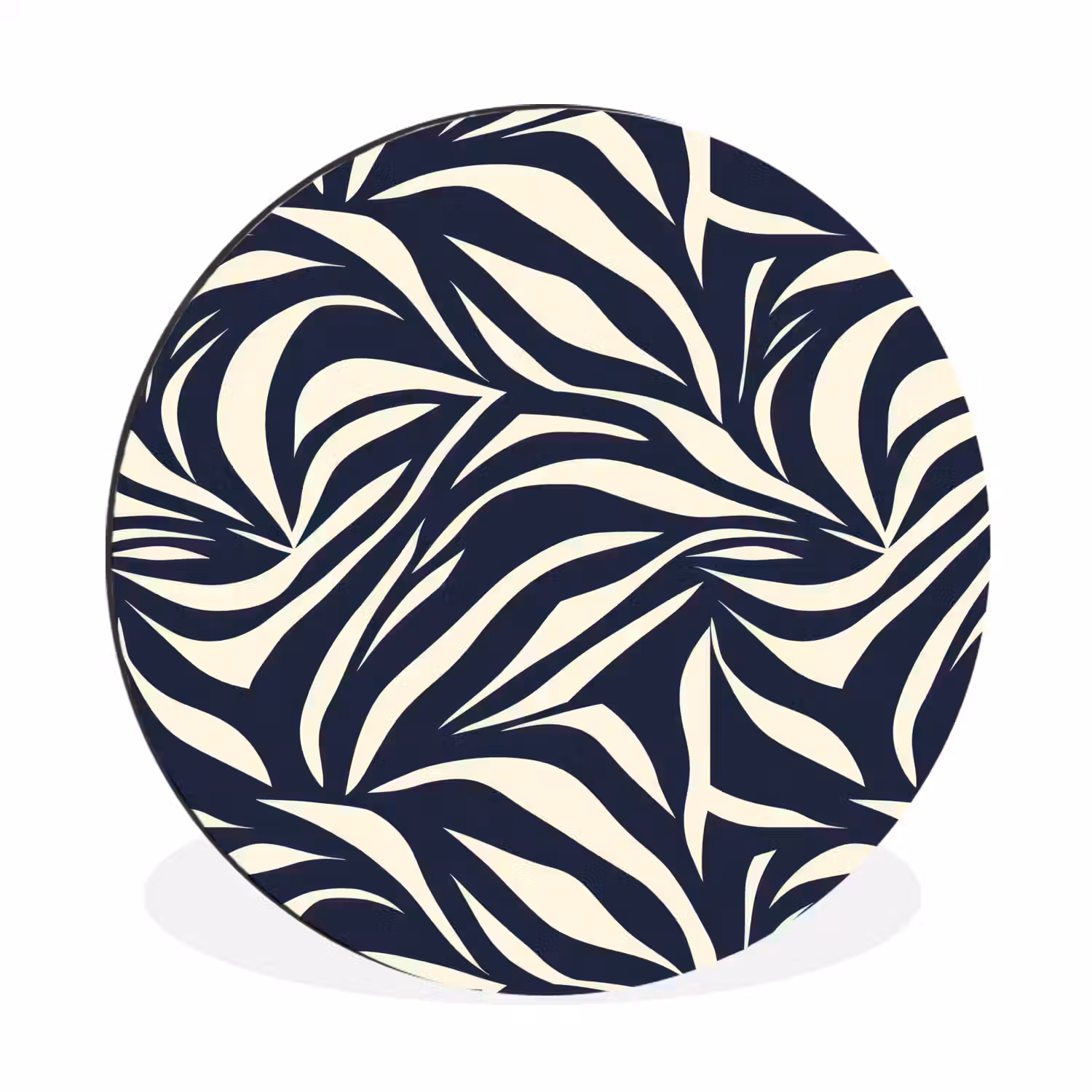 Bladvormen - Blauw - Patroon - Wit Wandcirkel aluminium klein 190 -3d