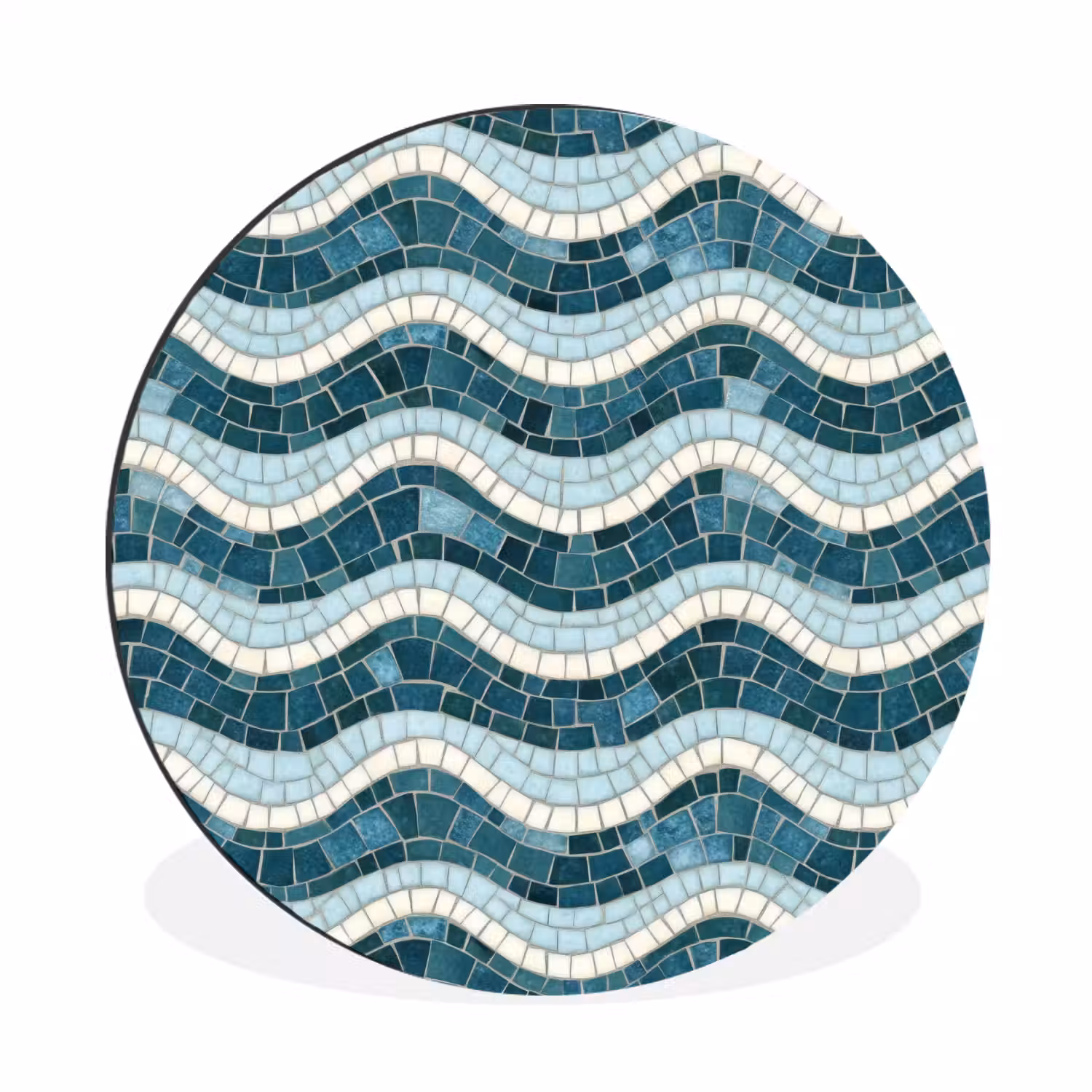 Blauw - Wit - Mozaïek - Golvend Wandcirkel aluminium klein 190 -3d