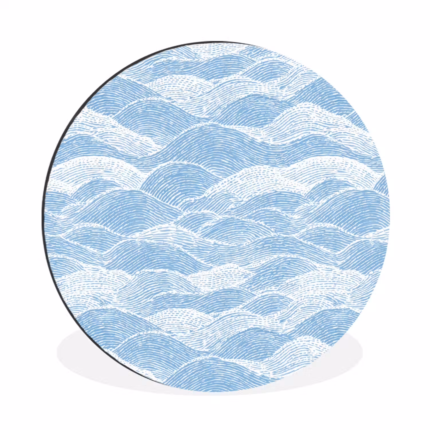 Blauw - Wit - Golven - Getekend Wandcirkel aluminium klein 190 -3d