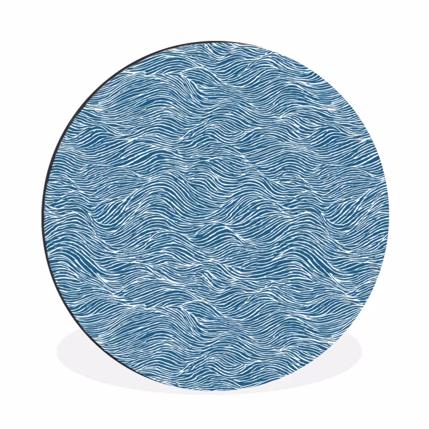 Blauw - Wit - Golven - Getekend - Textuur Wandcirkel aluminium klein 190 -3d