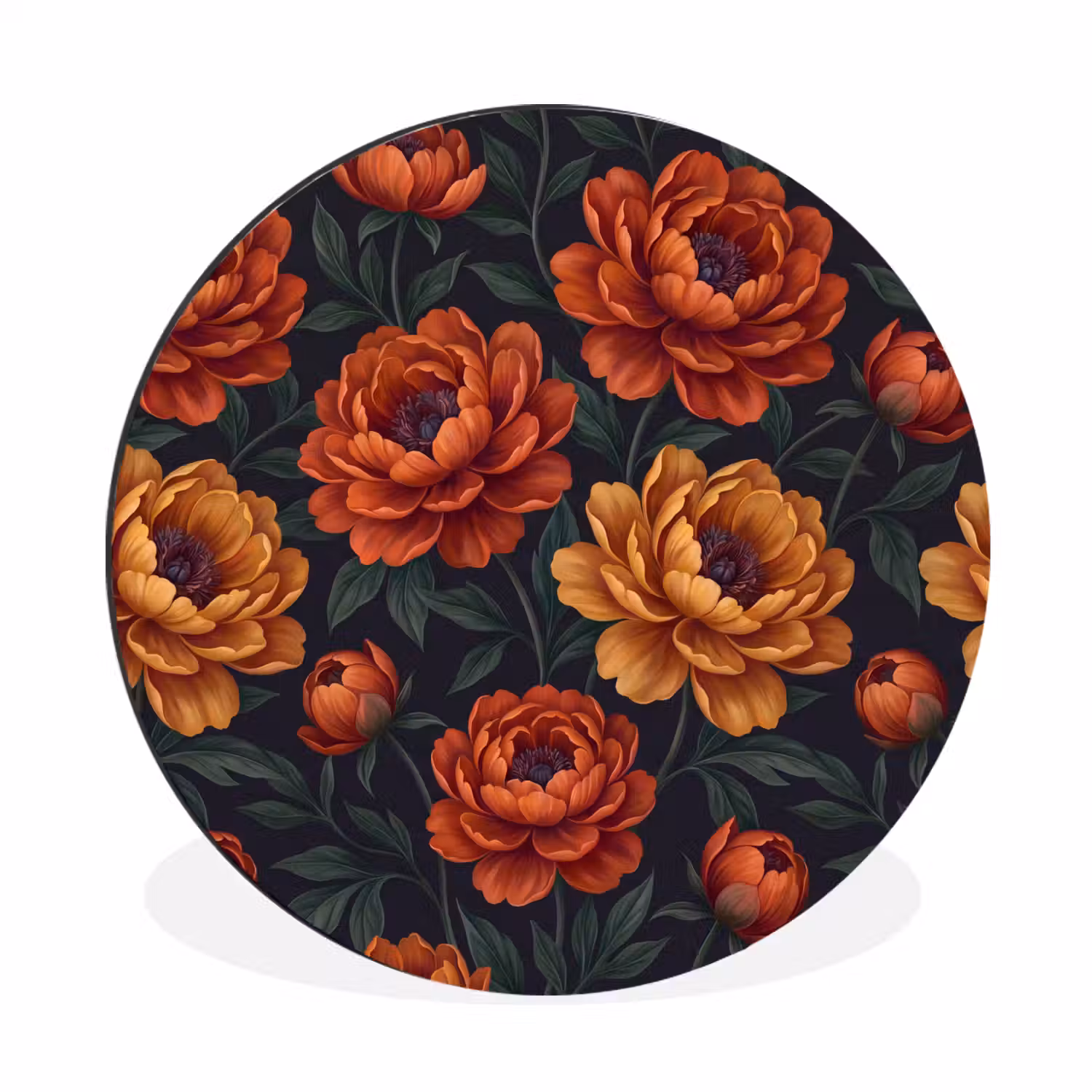 Bloemen - Bladeren - Natuur - Modern - Oranje Wandcirkel aluminium klein -3d