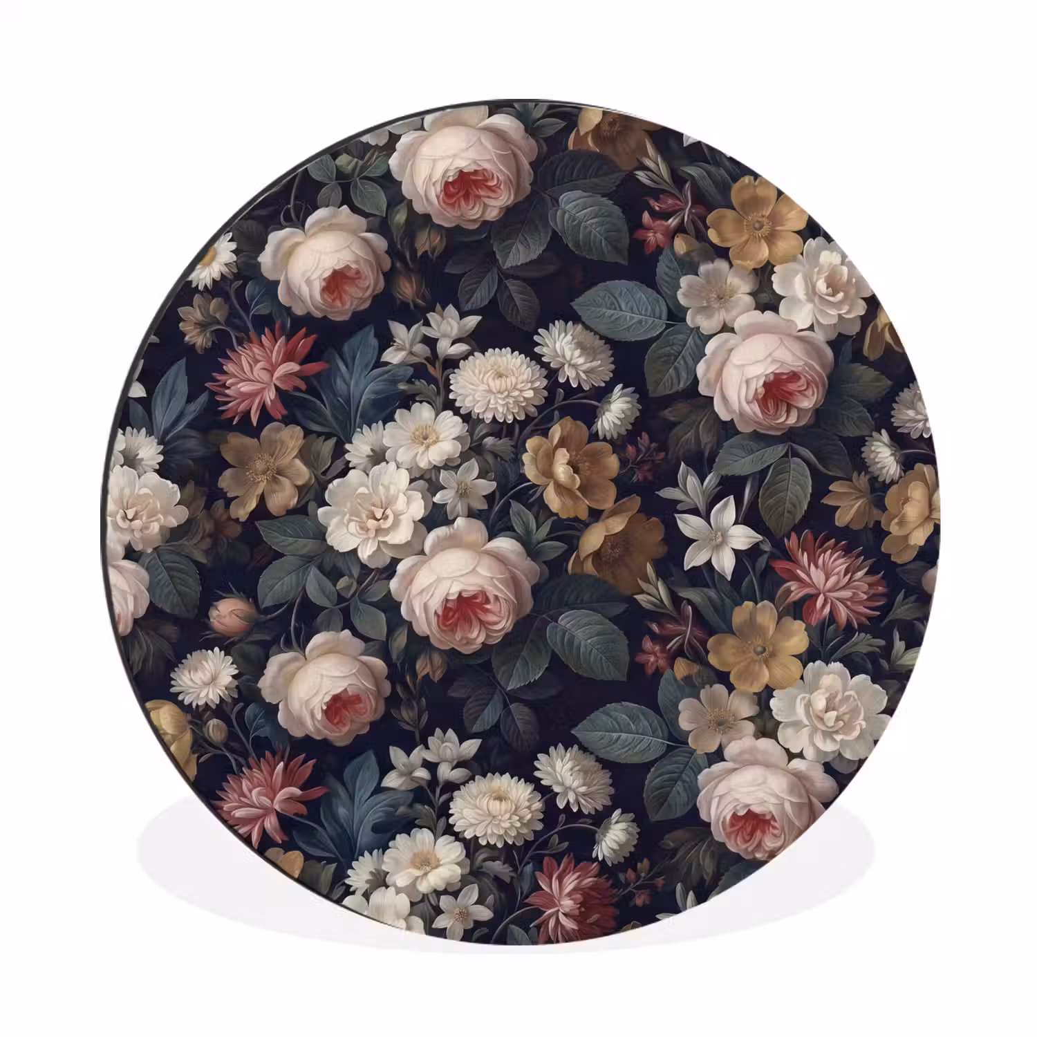 Bloemen - Boeket - Botanisch - Vintage - Donkere achtergrond Wandcirkel aluminium klein -3d