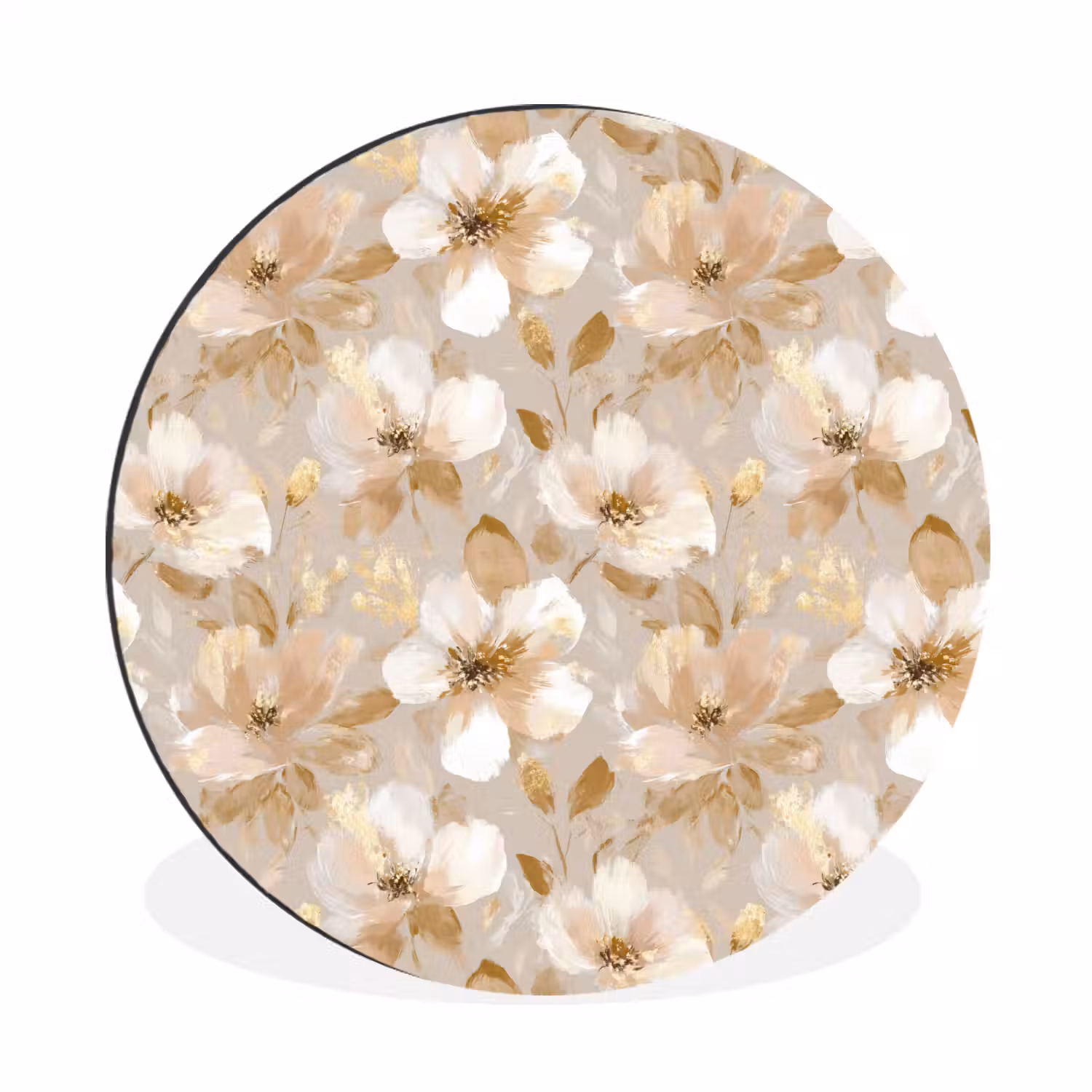 Bloemen - artistiek - Goud Wandcirkel aluminium klein 190 -3d