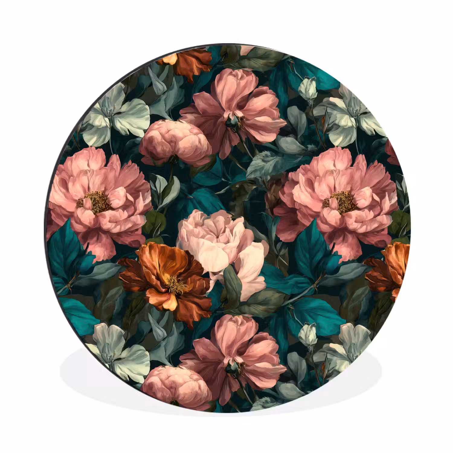 Bloemen - Schilderachtig - Patroon - Roze Wandcirkel aluminium klein 190 -3d