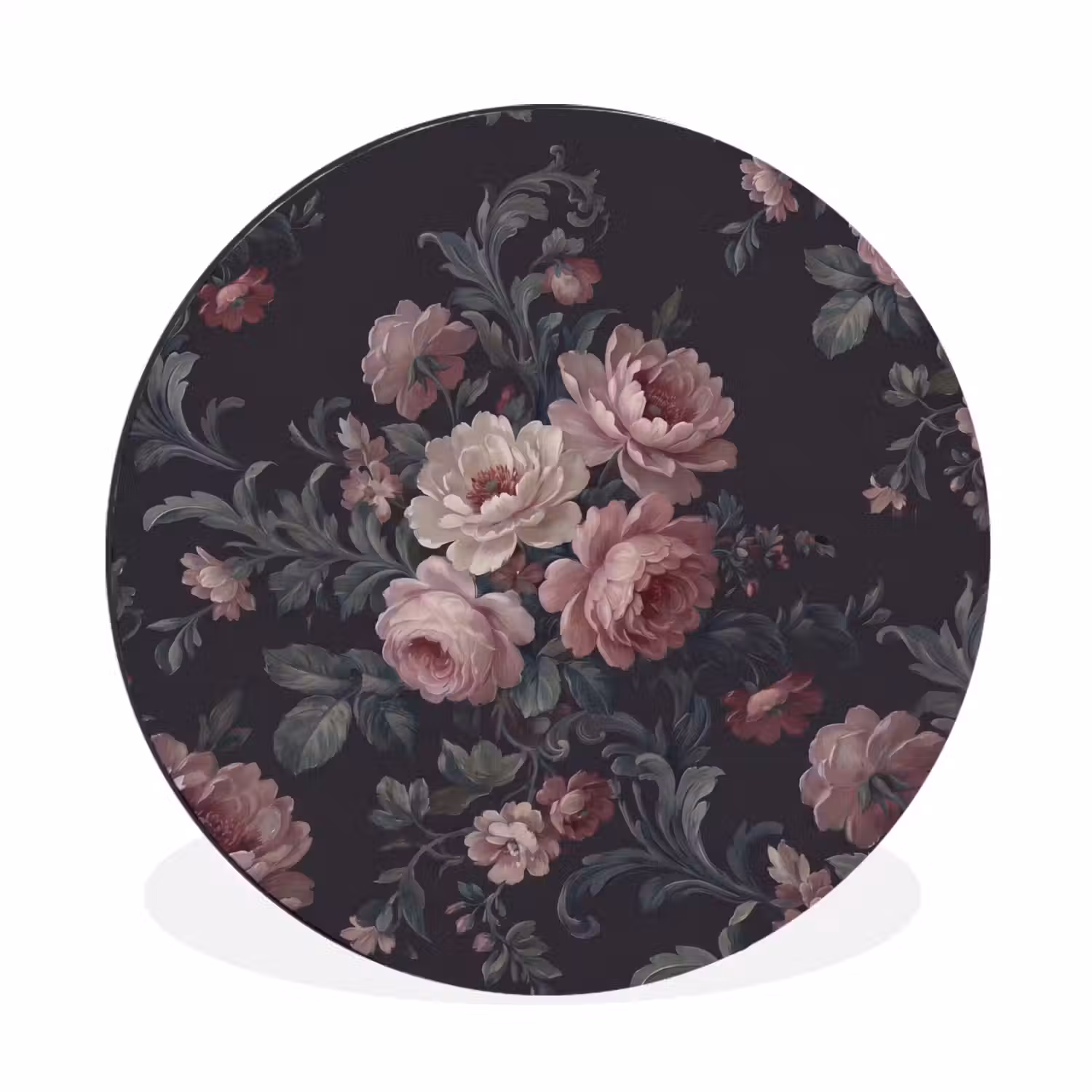 Bloemen - Patroon - Sierlijk - Roze - Donker Wandcirkel aluminium klein -3d