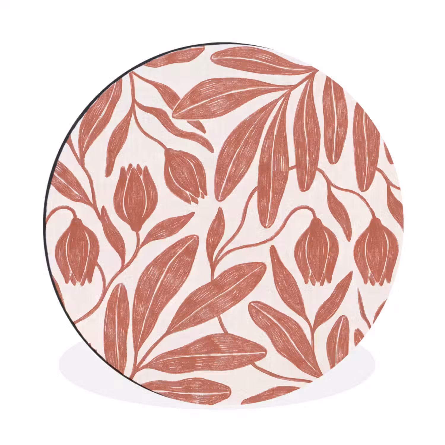Bloemen - Patroon - Modern - Natuur - Bruin Wandcirkel aluminium klein -3d