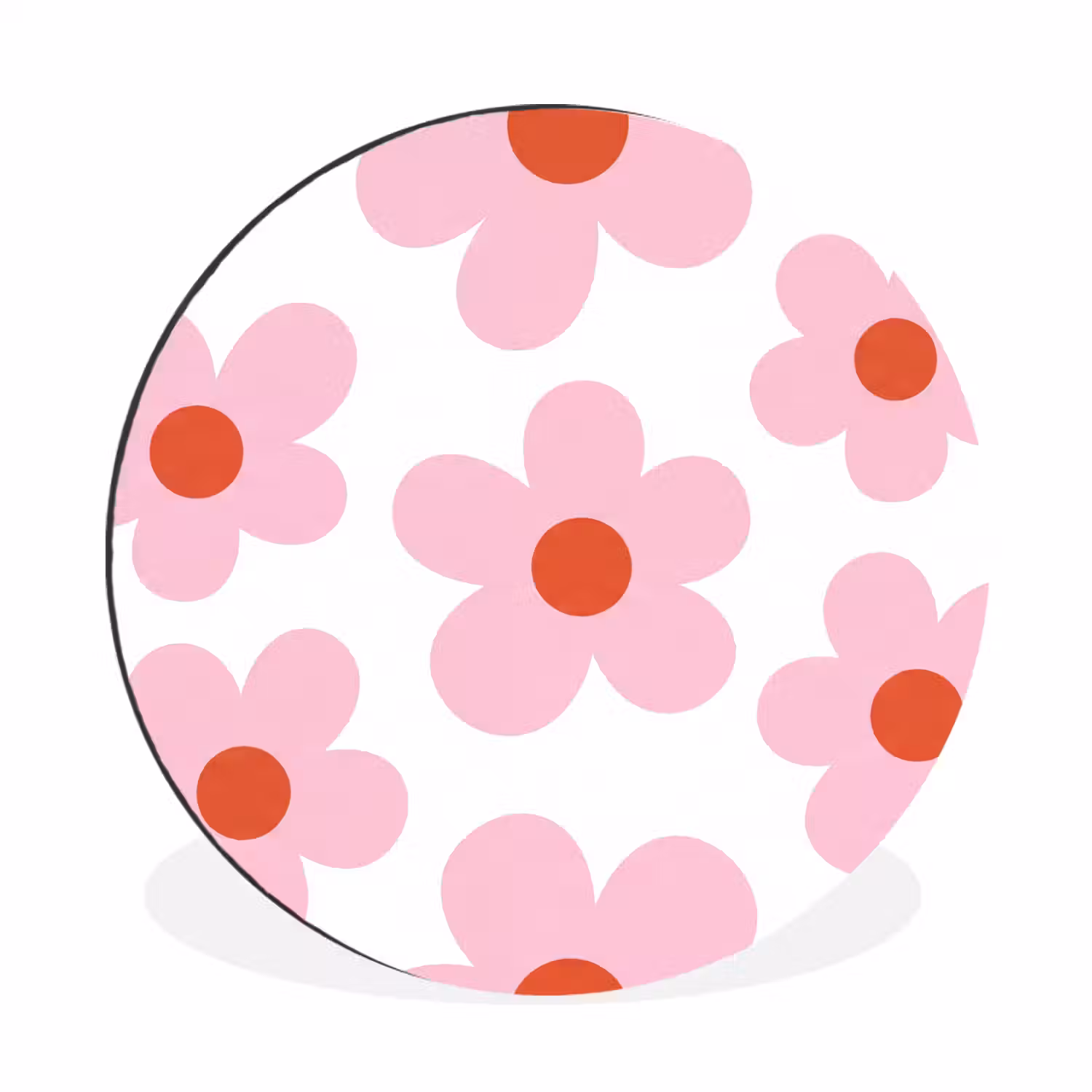 Bloemen - Patroon - Modern - Roze - Wit Wandcirkel aluminium klein -3d