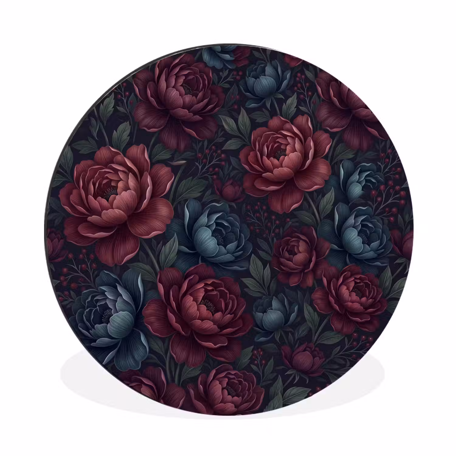 Bloemen - Patroon - Natuur - Klassiek - Donker Wandcirkel aluminium klein -3d