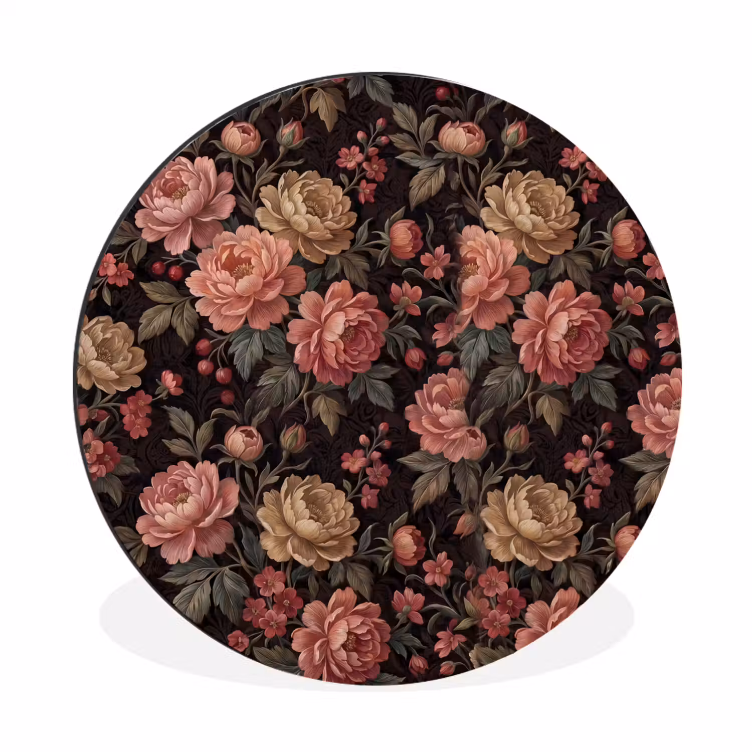 Bloemen - Patroon - Natuur - Vintage - Roze Wandcirkel aluminium klein -3d