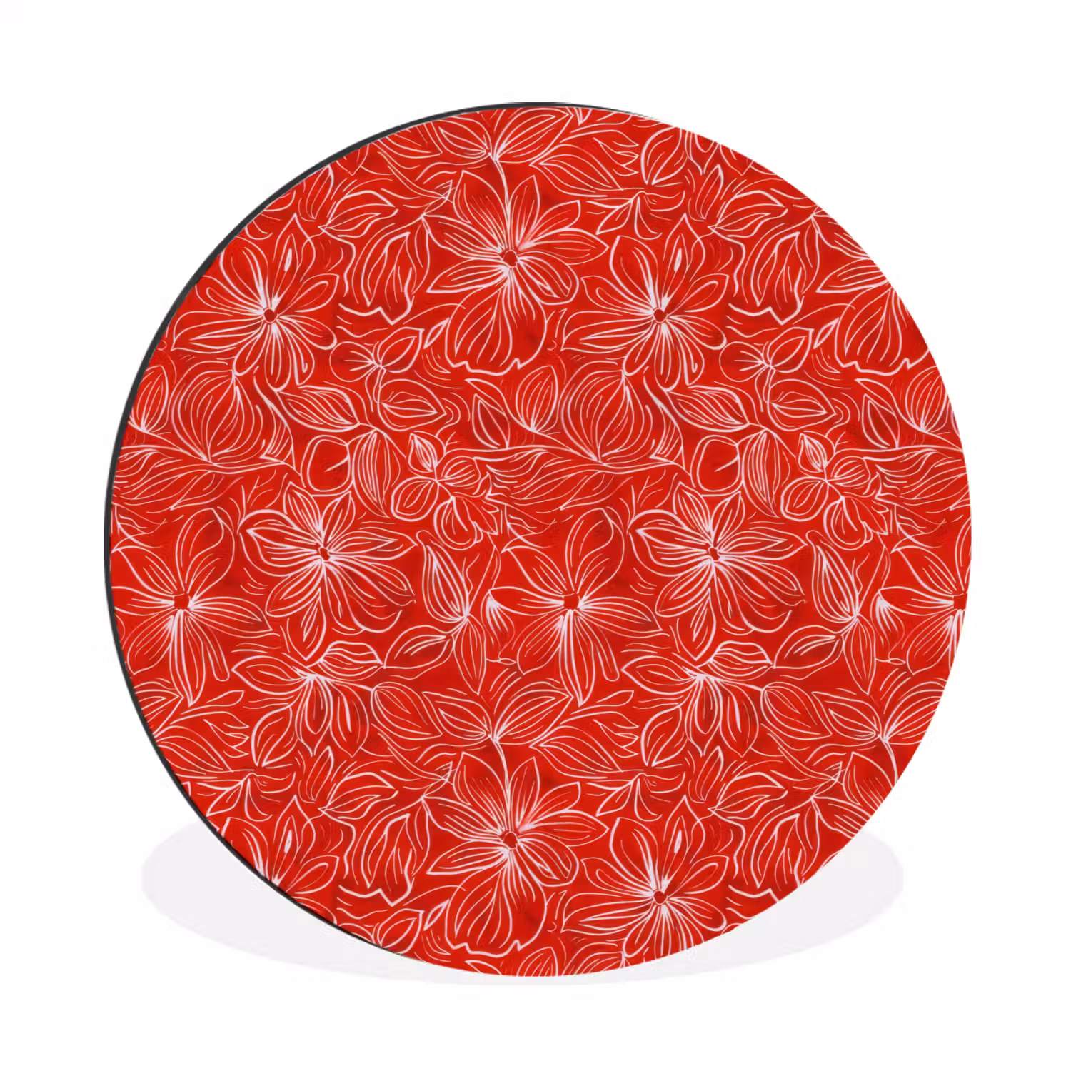 Bloemen - Patroon - Rood Wandcirkel aluminium klein 190 -3d