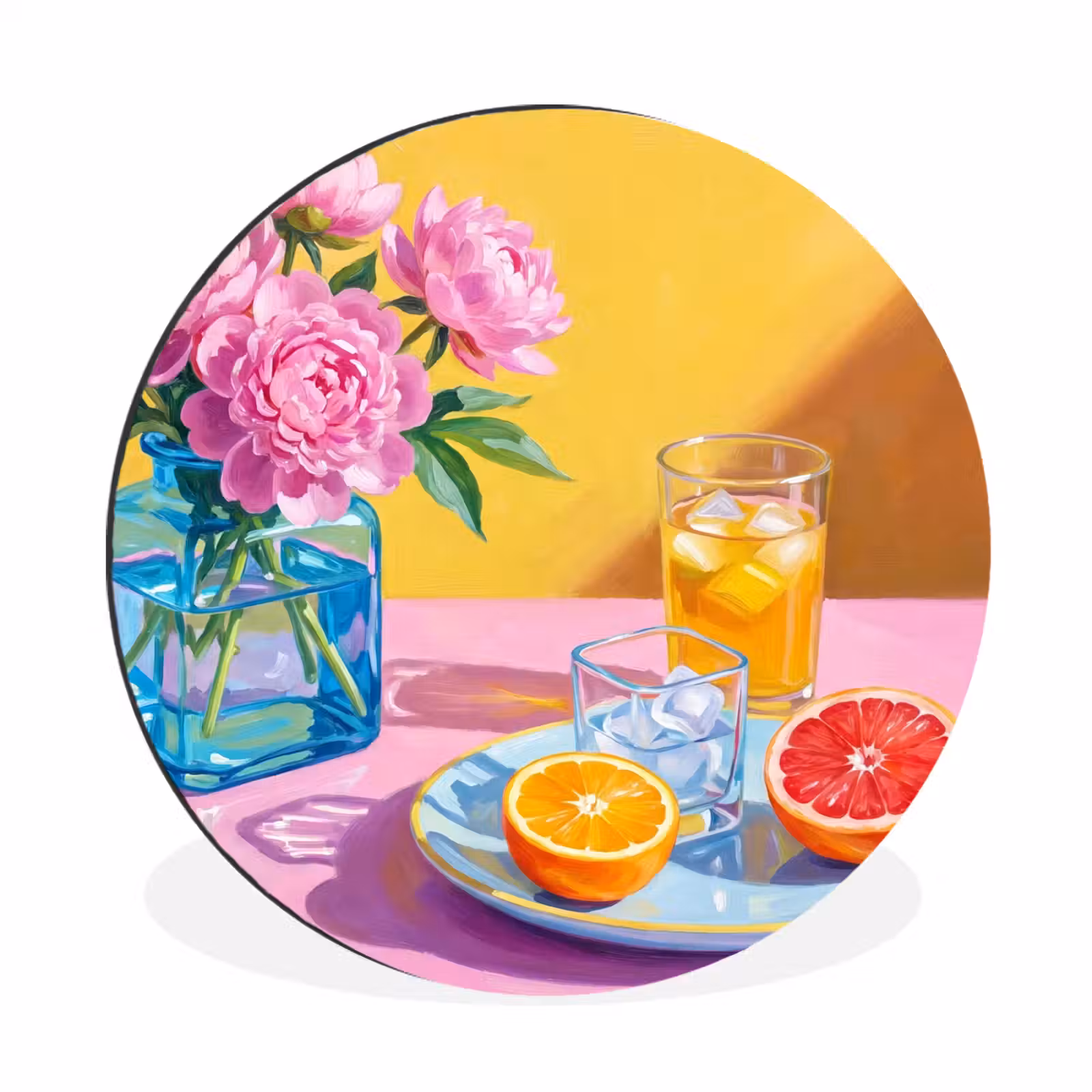 Alu-Dibond-Bild Rund - Blumen – Rosa – Modern - Bloemen - Roze - Modern Wandcirkel aluminium klein