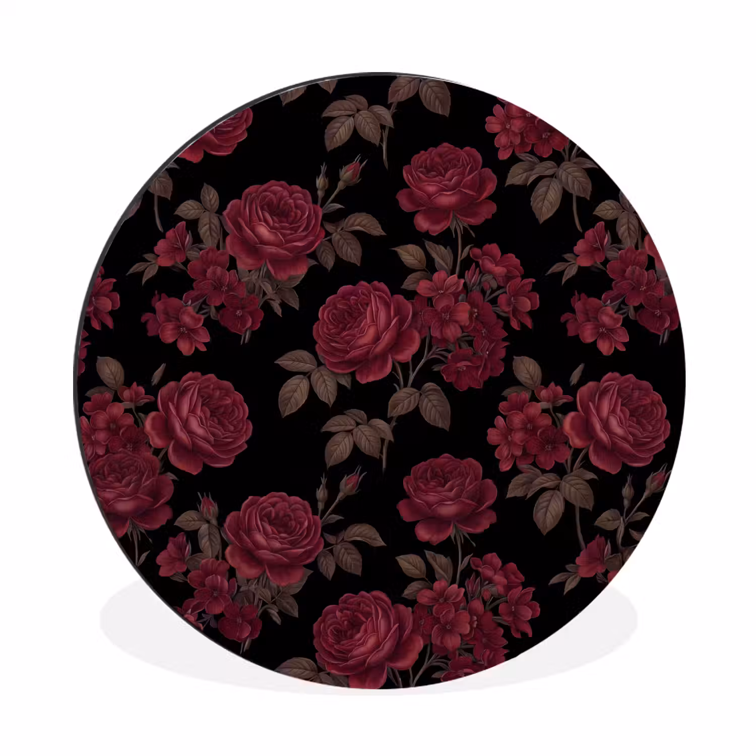 Bloemen - Roos - Patroon - Klassiek - Rood Wandcirkel aluminium klein -3d