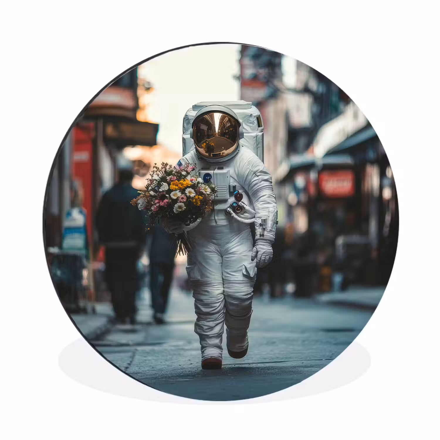 Boeket - Bloemen - Kleurrijk - Astronaut Wandcirkel aluminium klein -3d
