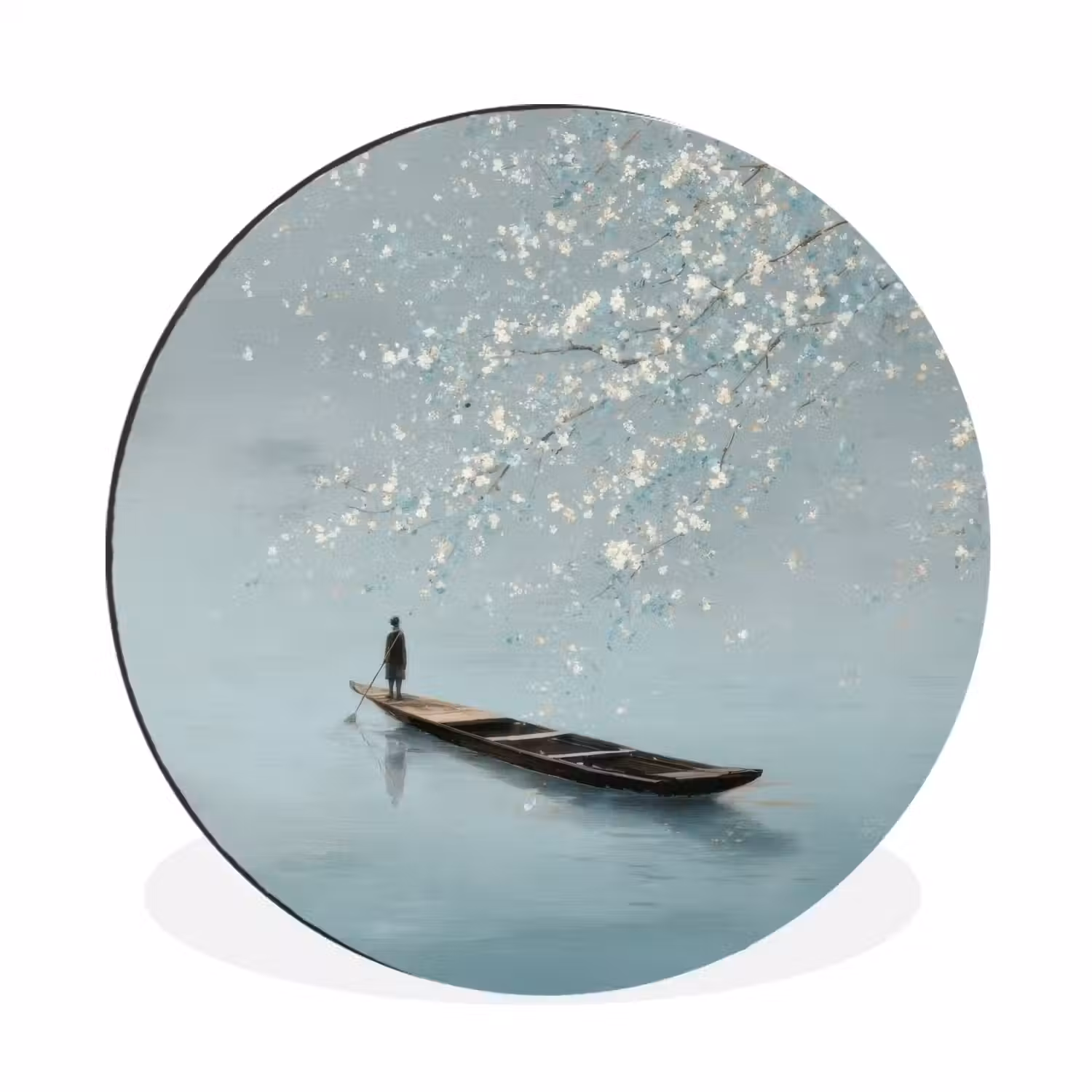 Bloesems - Minimalistisch - Wateroppervlak - Boot Wandcirkel aluminium klein -3d