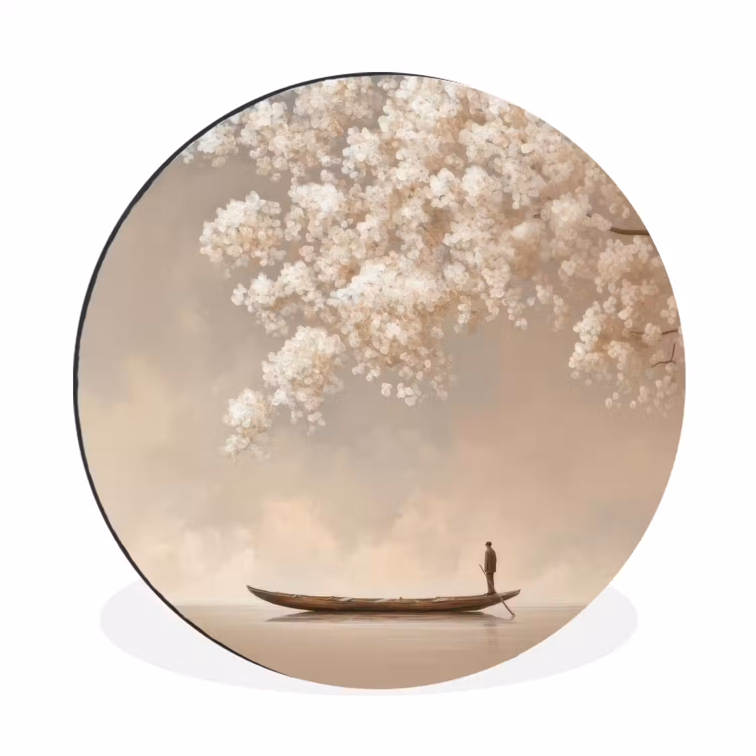 Bloesems - Wit - Boot - Minimalistisch Wandcirkel aluminium klein -3d
