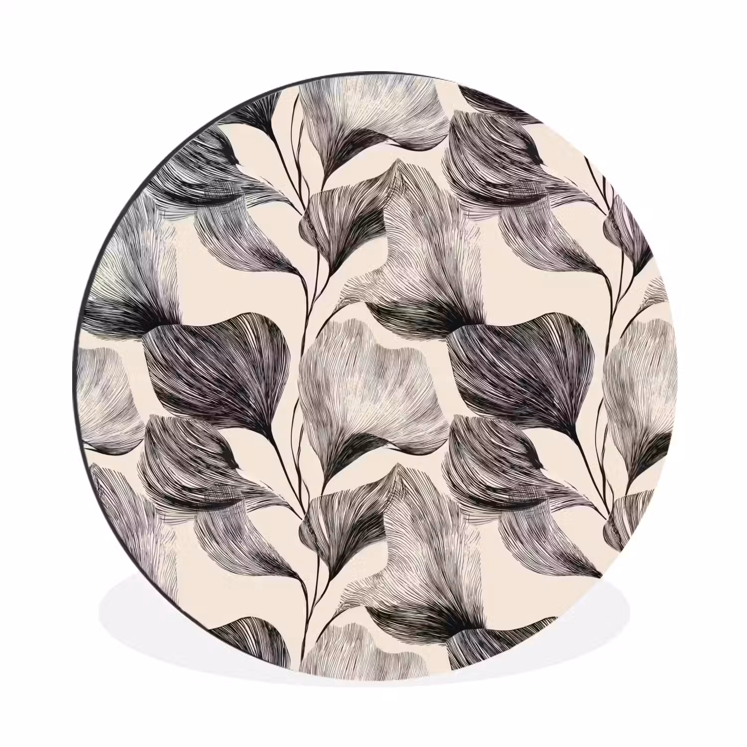 Botanisch - Bladeren - Zwart Wandcirkel aluminium klein 190 -3d