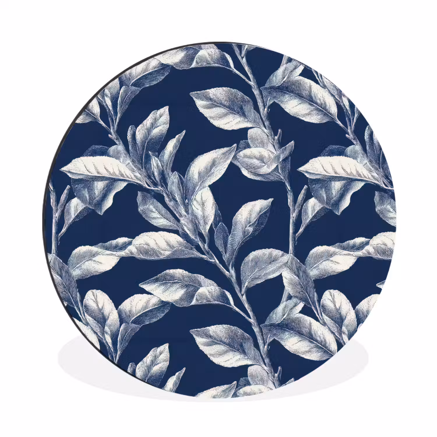 Botanisch - Patroon - Blauw Wandcirkel aluminium klein 190 -3d