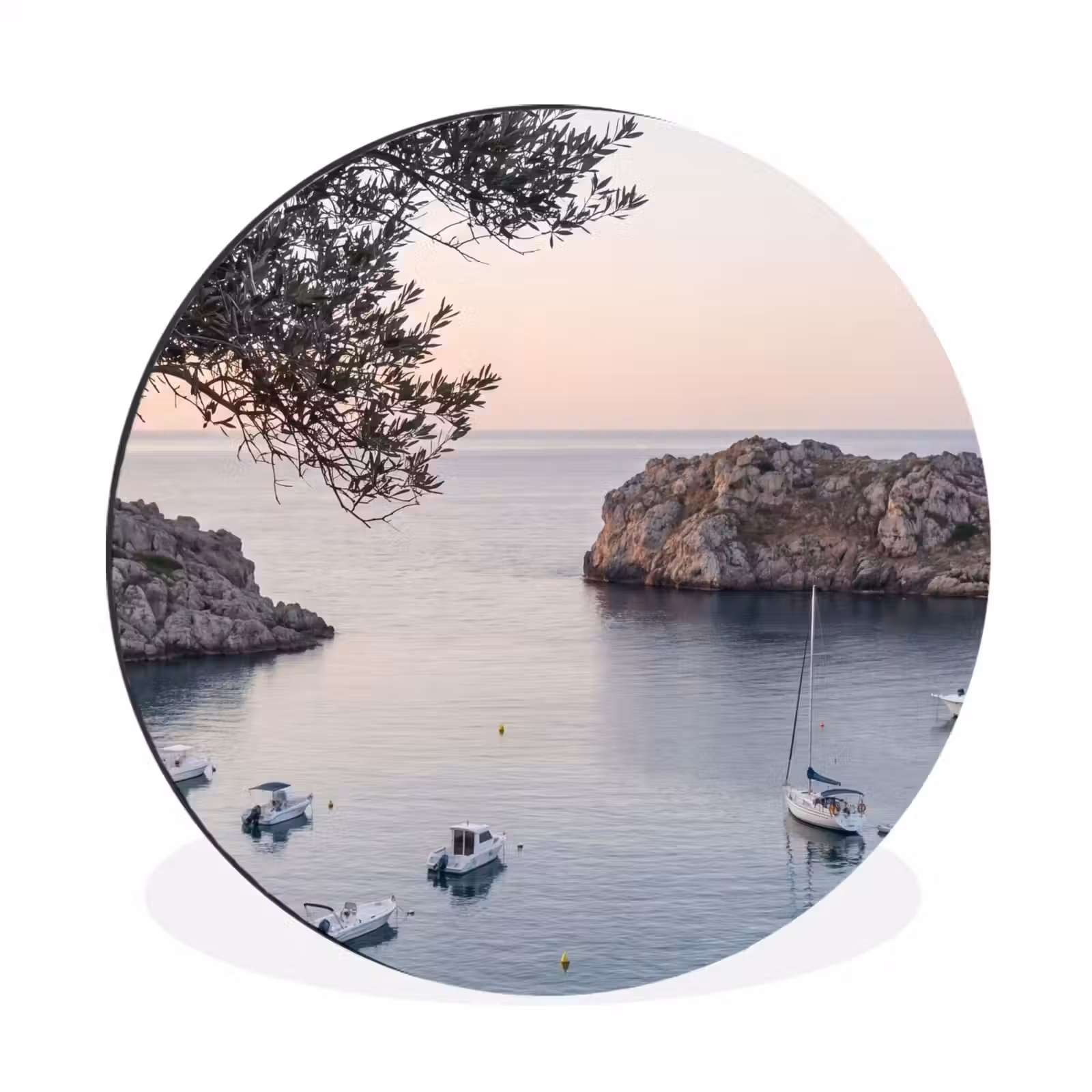 Alu-Dibond-Bild Rund - Bucht – Boote – Sonnenuntergang - Baai - boten - zonsondergang Wandcirkel aluminium klein