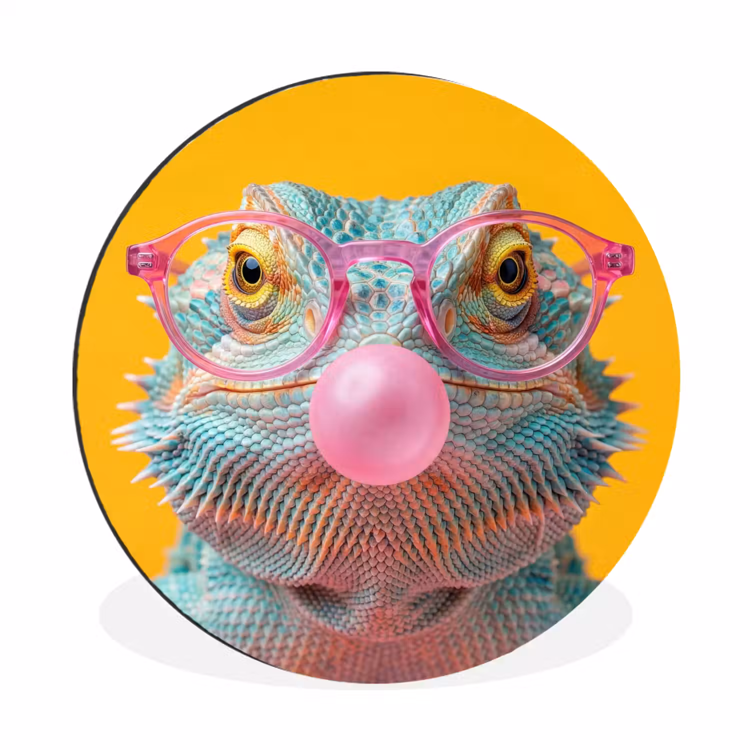 Kameleon - Kauwgom - Kleurrijk Wandcirkel aluminium klein -3d