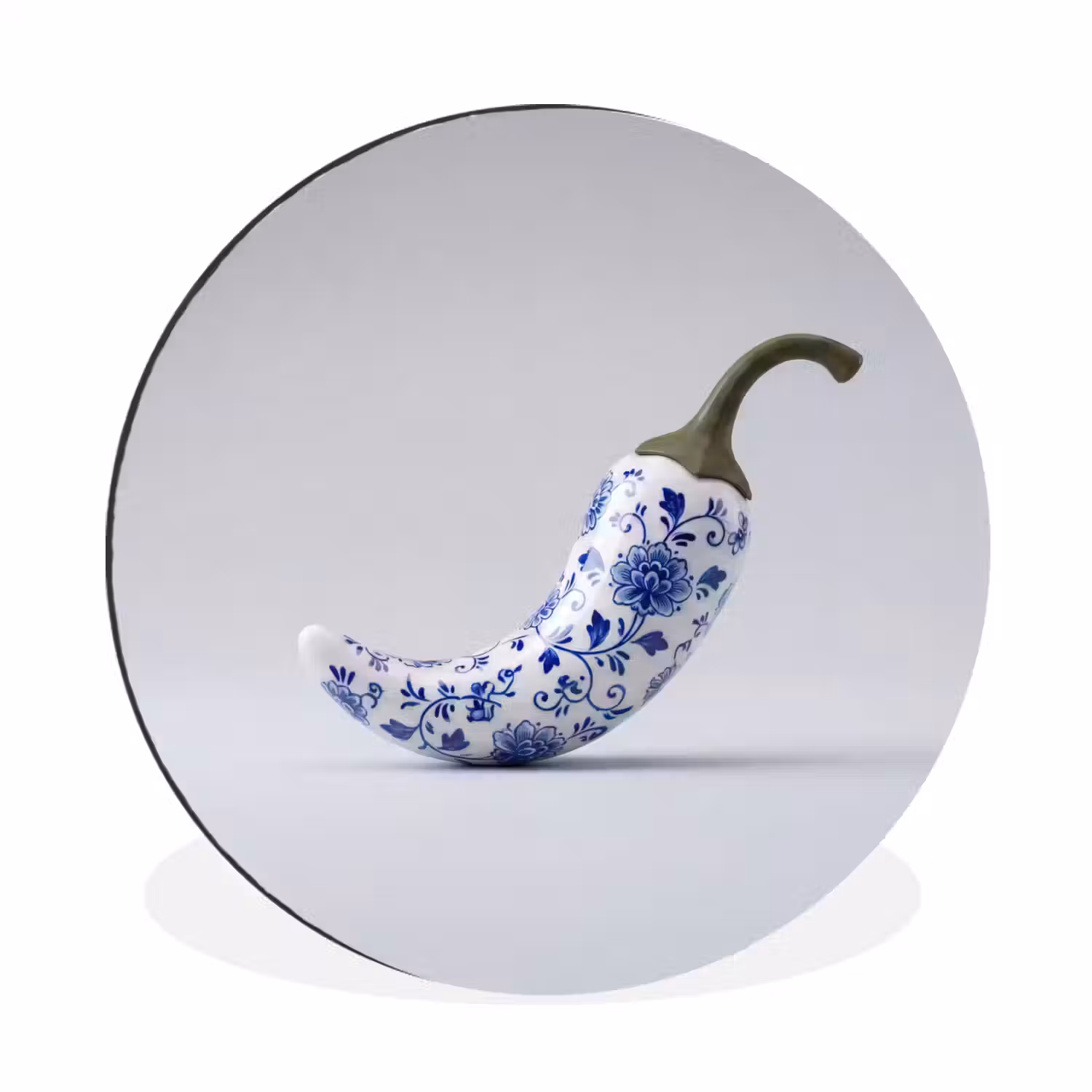 Chilipeper - Keramiek - Blauw Wandcirkel aluminium klein -3d