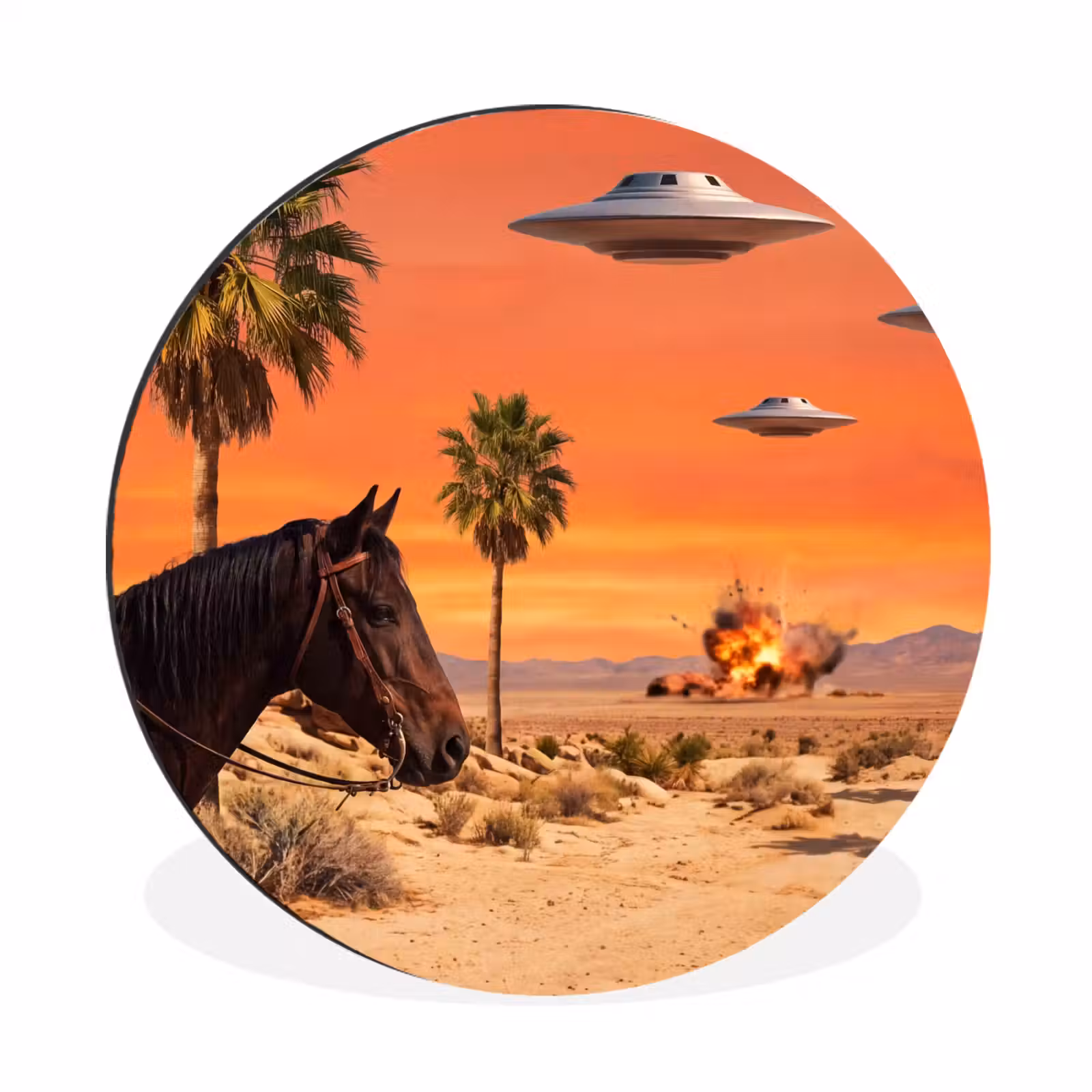Alu-Dibond-Bild Rund - Cowboy – Pferd – Wüste - Cowboy - Paard - Woestijn Wandcirkel aluminium klein