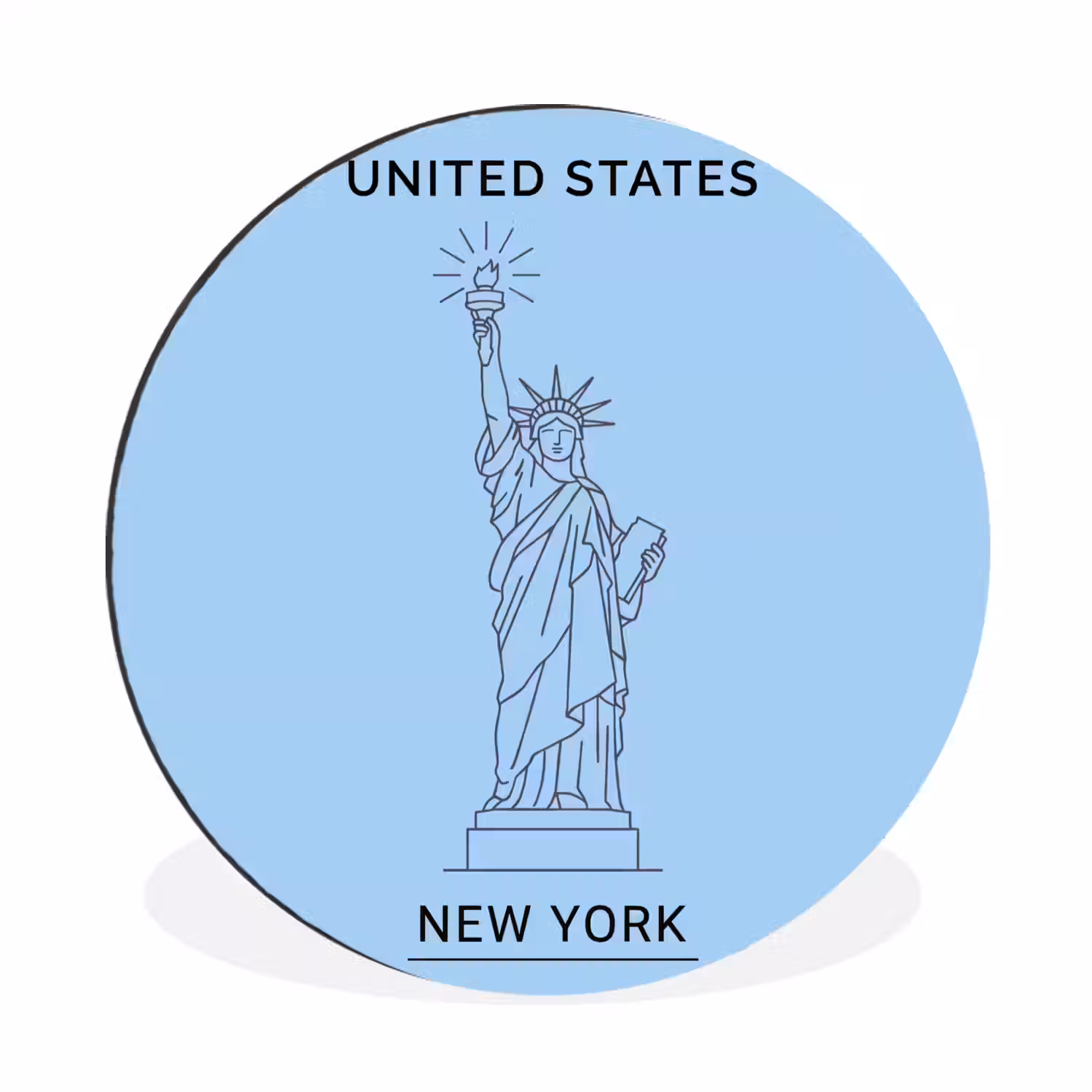 Monument - Vrijheidsbeeld - New York - Minimalistisch - Blauw Wandcirkel aluminium klein -3d