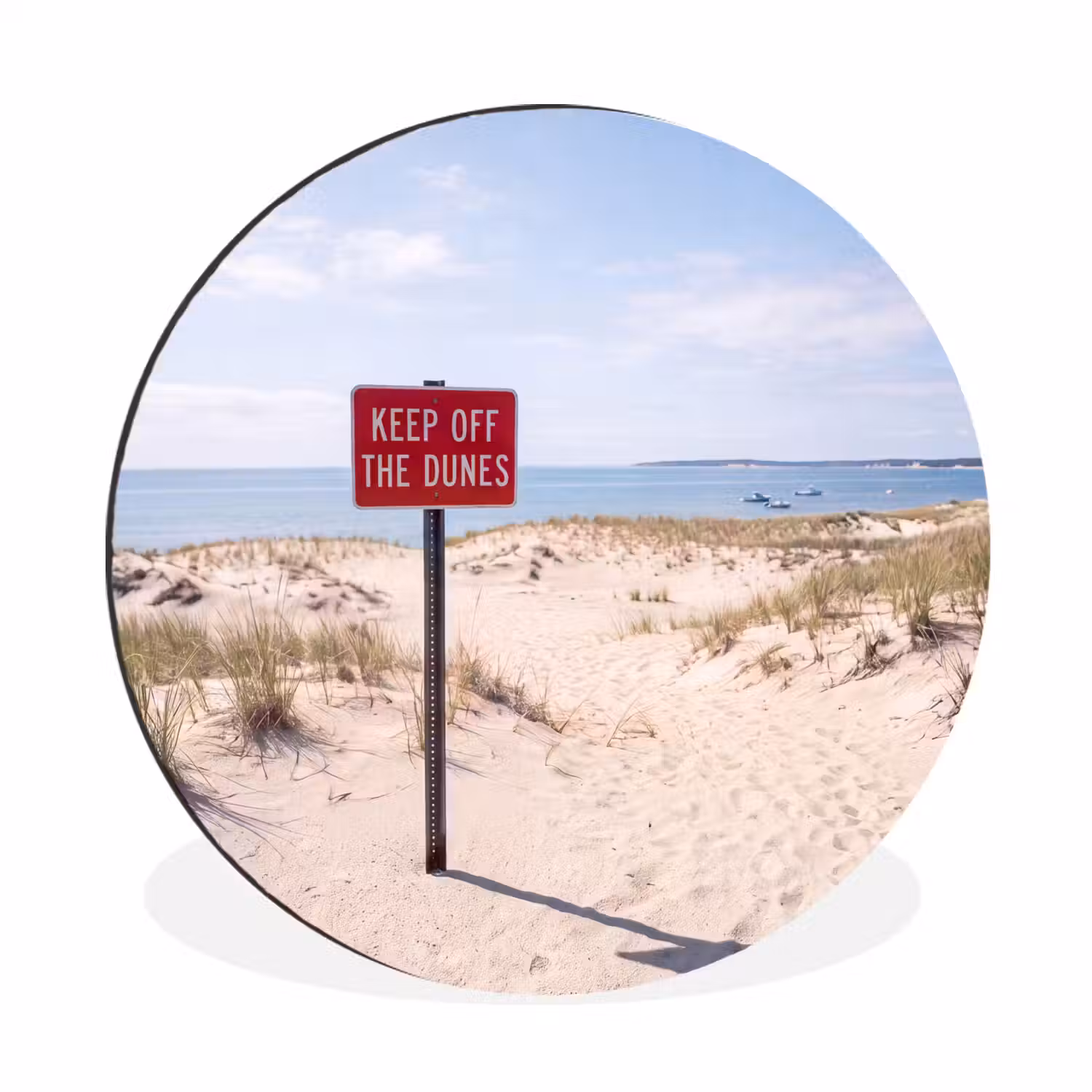 Duin - Bord - Kust - Landschap - Rood Wandcirkel aluminium klein -3d
