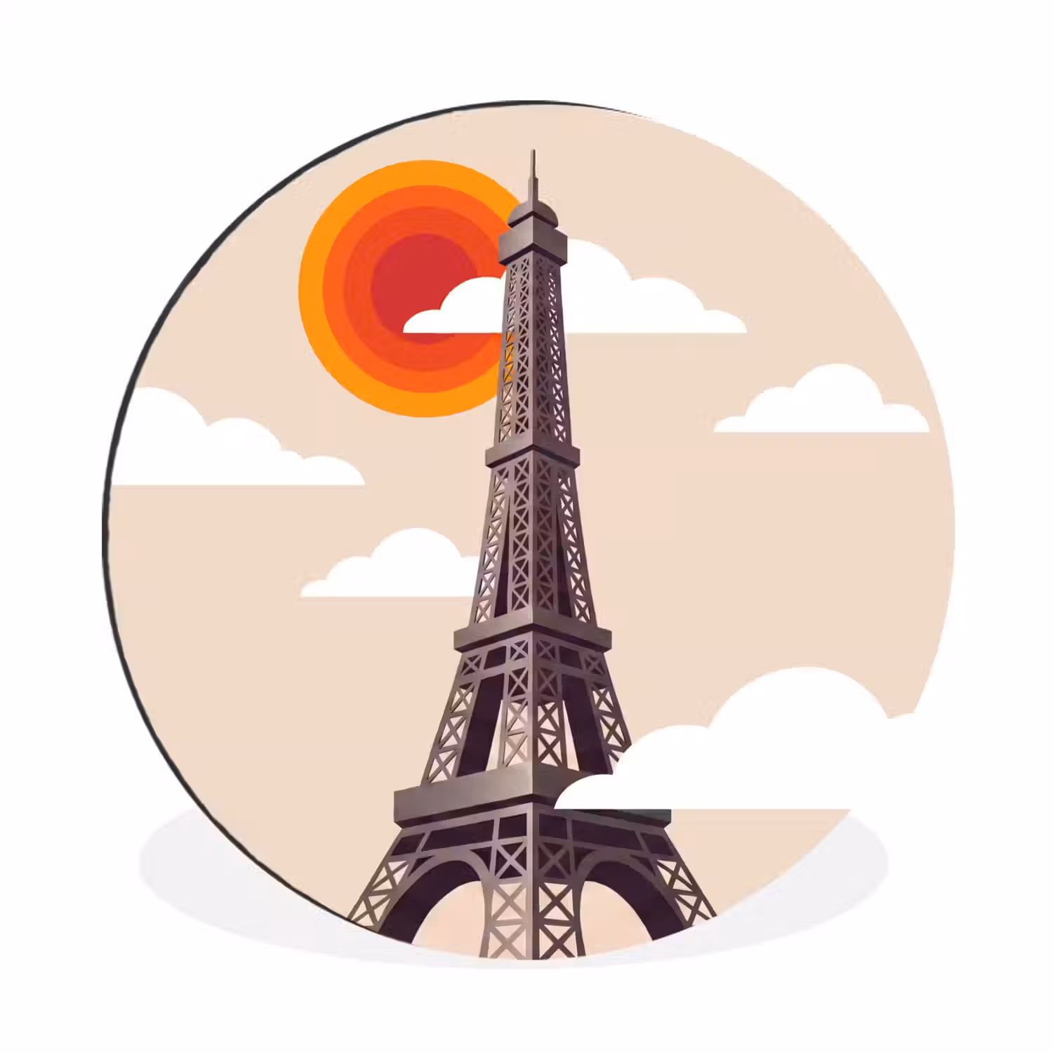 Eiffeltoren - Zon - Architectuur - Abstract - Beige Wandcirkel aluminium klein -3d