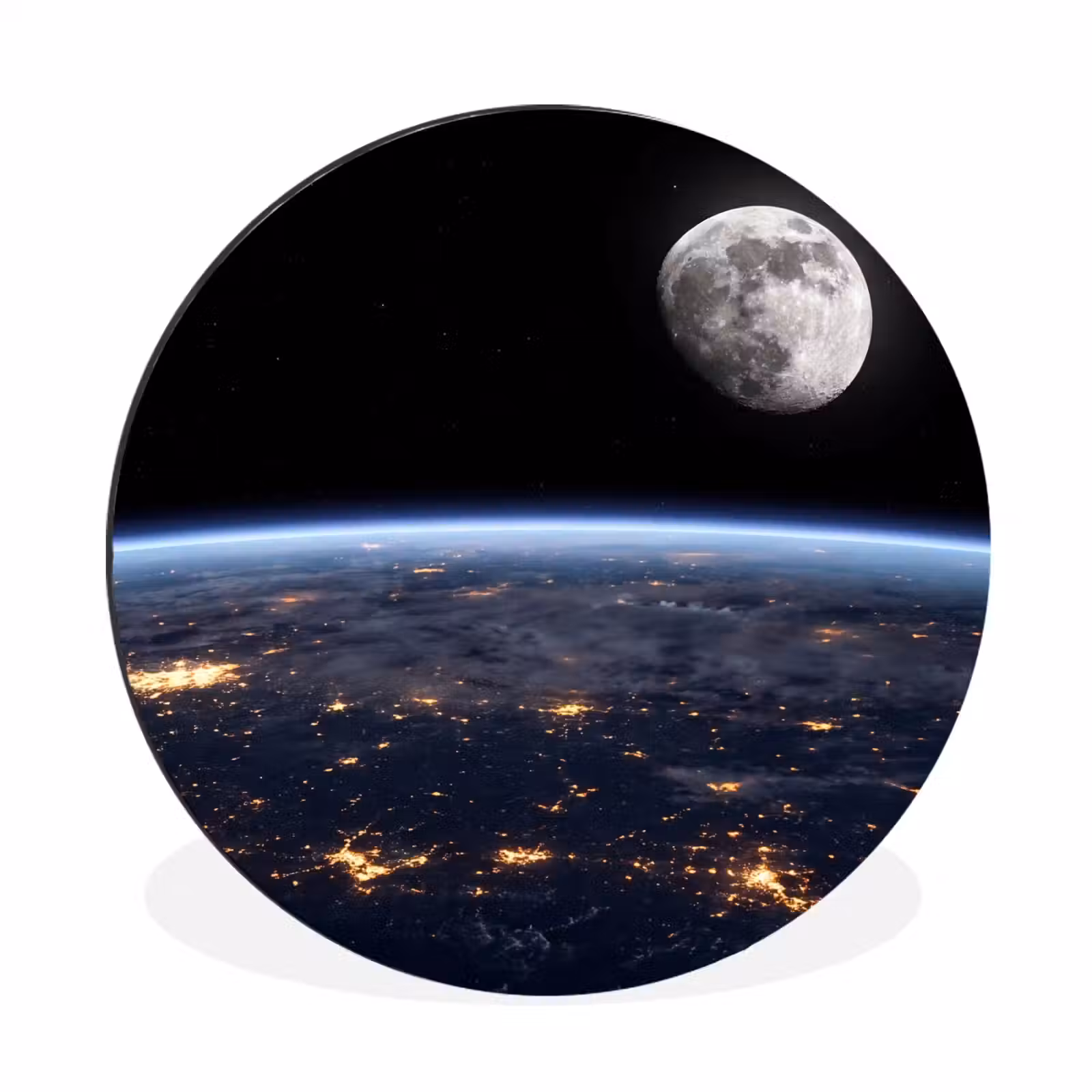 Alu-Dibond-Bild Rund - Erde – Nacht – Weltraum - Aarde - Nacht - Ruimte Wandcirkel aluminium klein