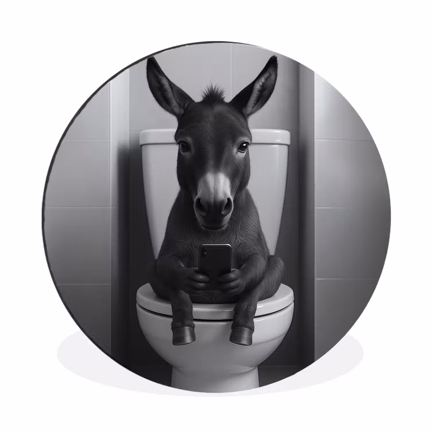 Ezel - Telefoon - Toilet - Zwart - Wit Wandcirkel aluminium klein -3d