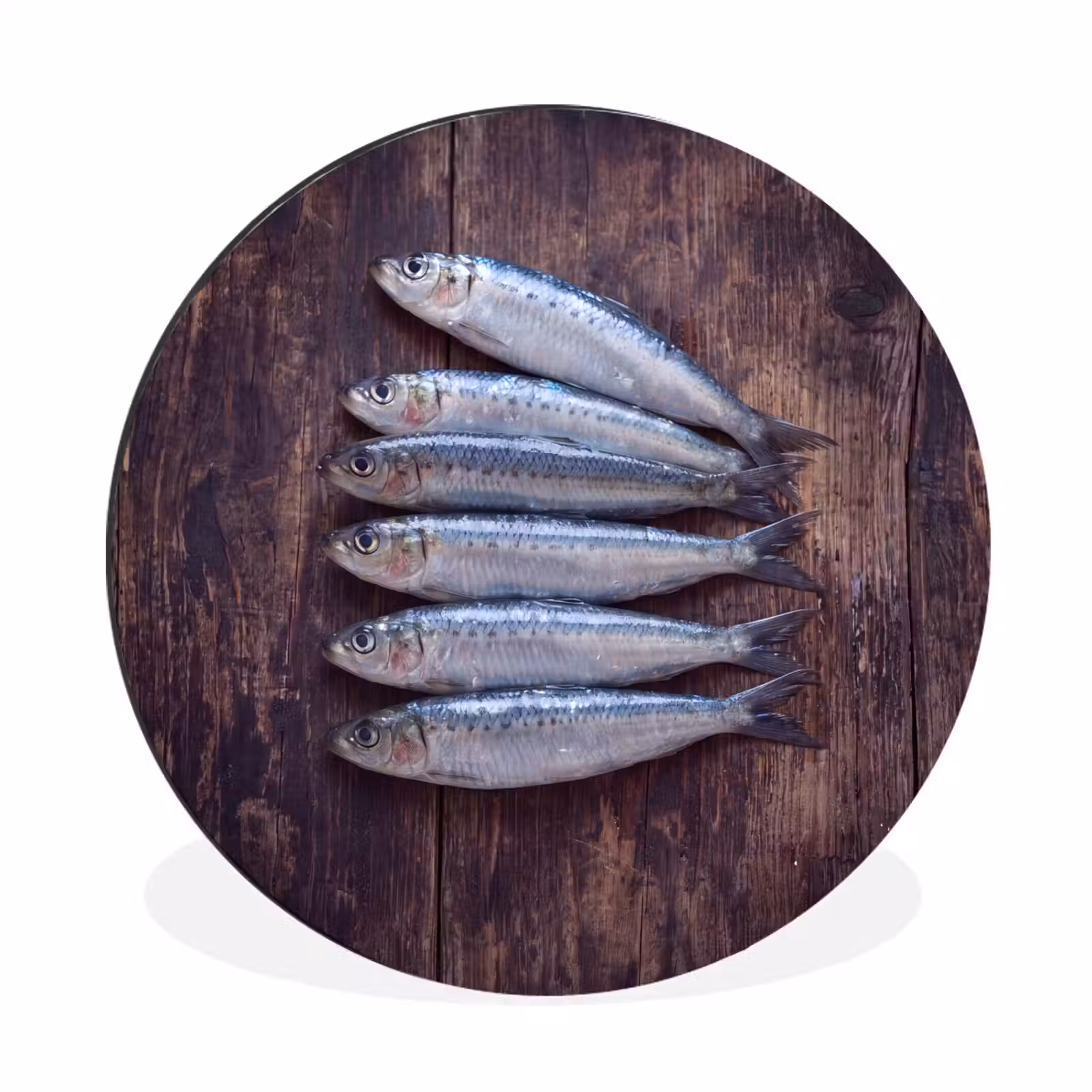 Alu-Dibond-Bild Rund - Fisch – Holz – Essen - Vis - Hout - Eten Wandcirkel aluminium klein