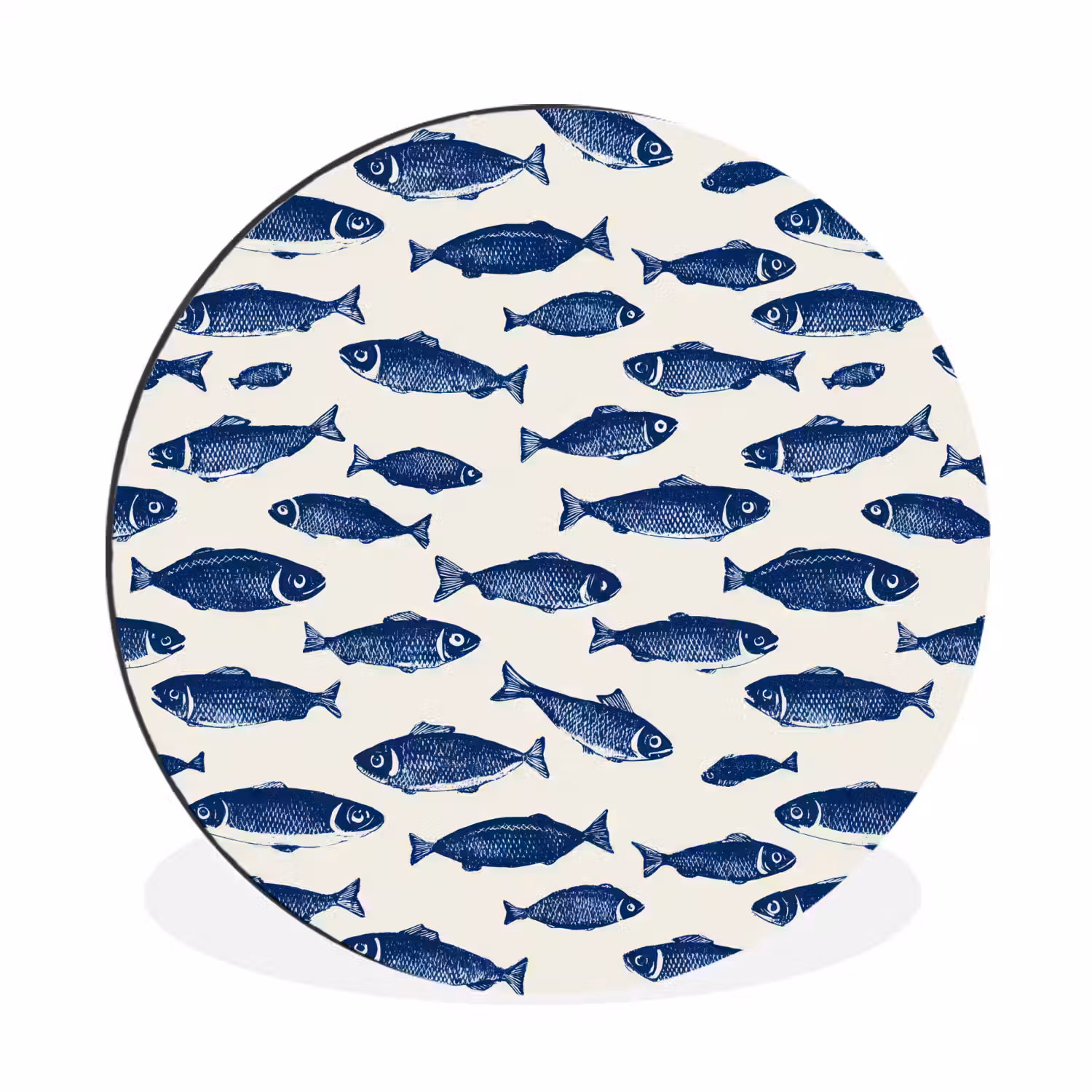 Vissen - Patroon - Blauw - Wit Wandcirkel aluminium klein 190 -3d