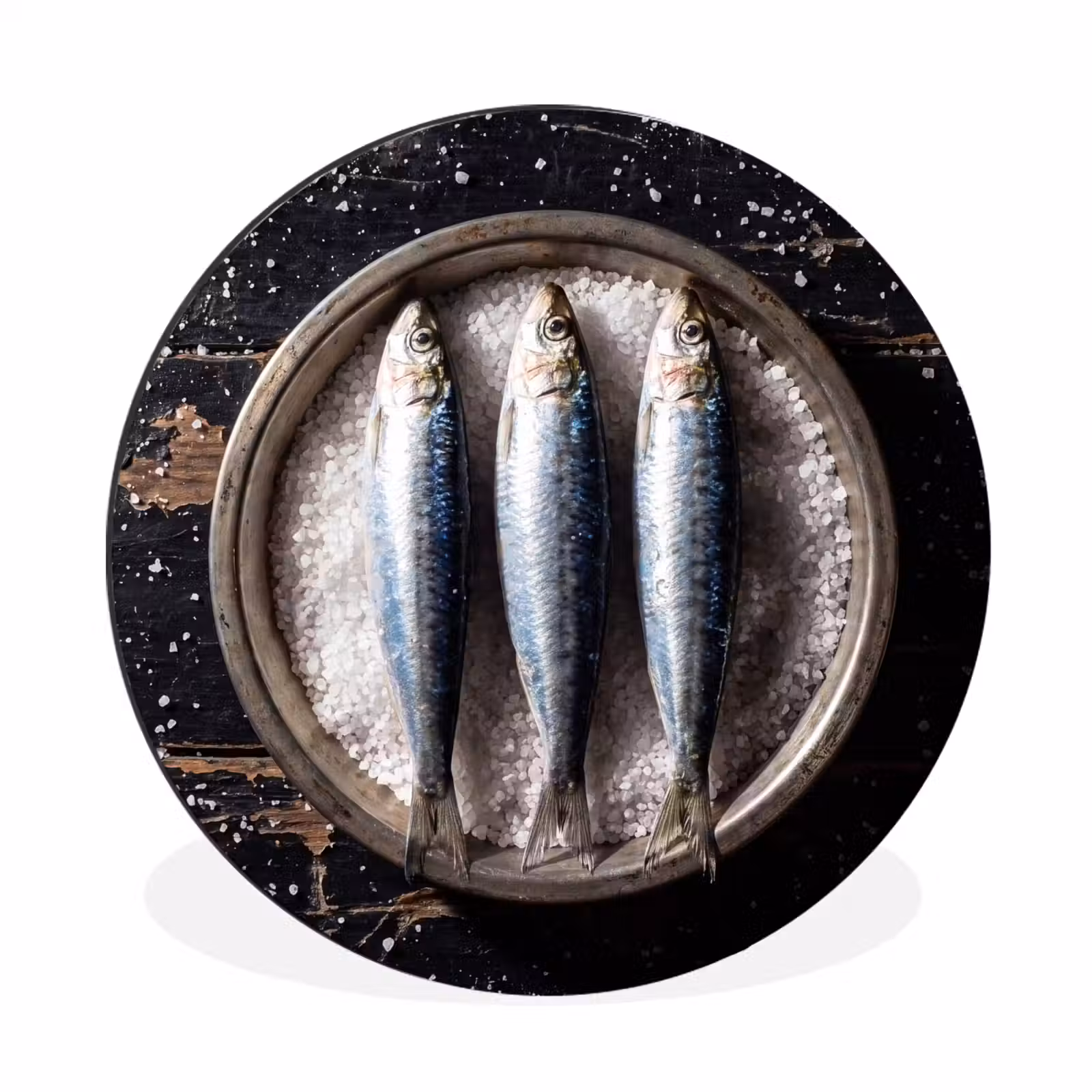 Alu-Dibond-Bild Rund - Fisch – Salz – Essen - Vis - Zout - Eten Wandcirkel aluminium klein