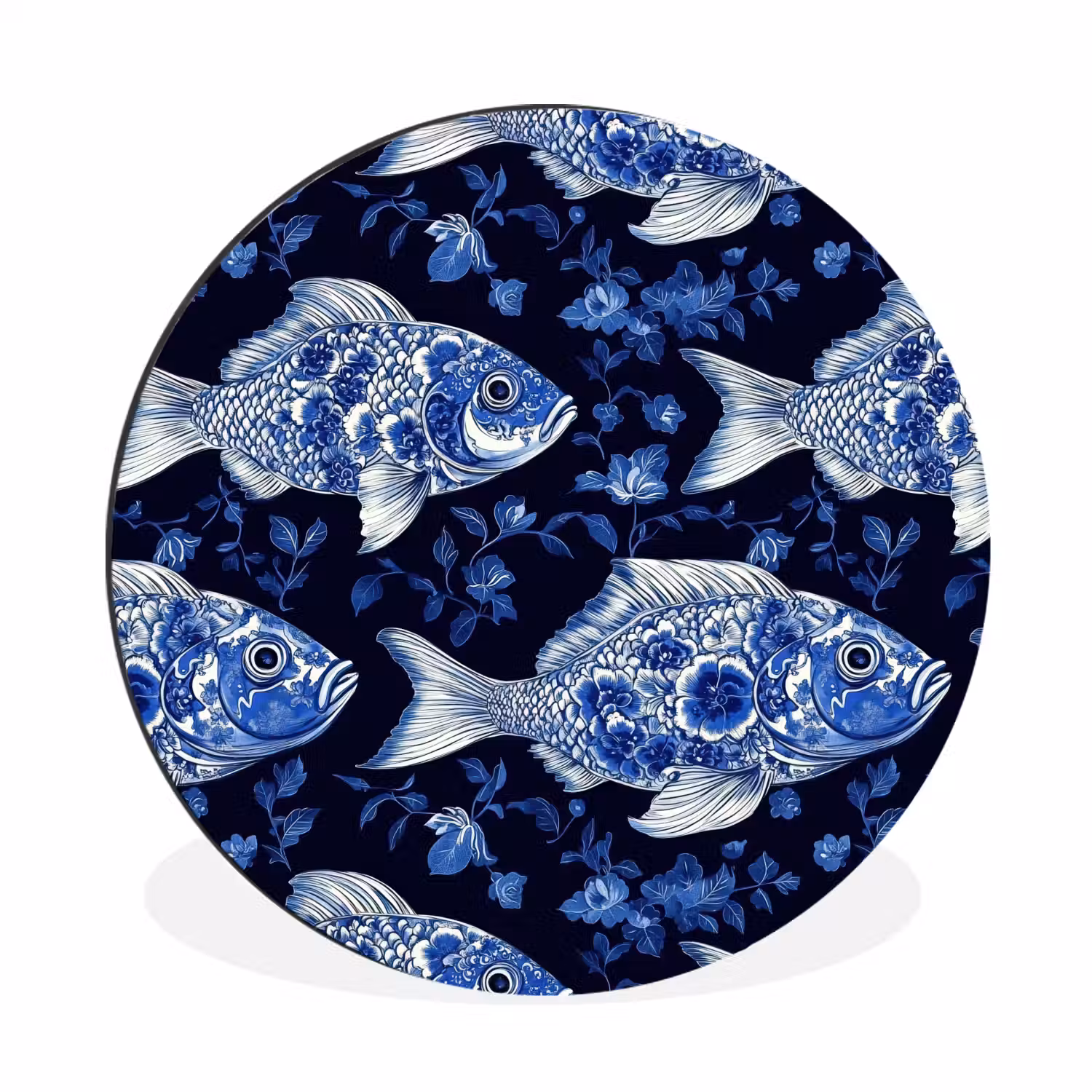 Vissen - Bloemen - Blauw Wandcirkel aluminium klein 190 -3d
