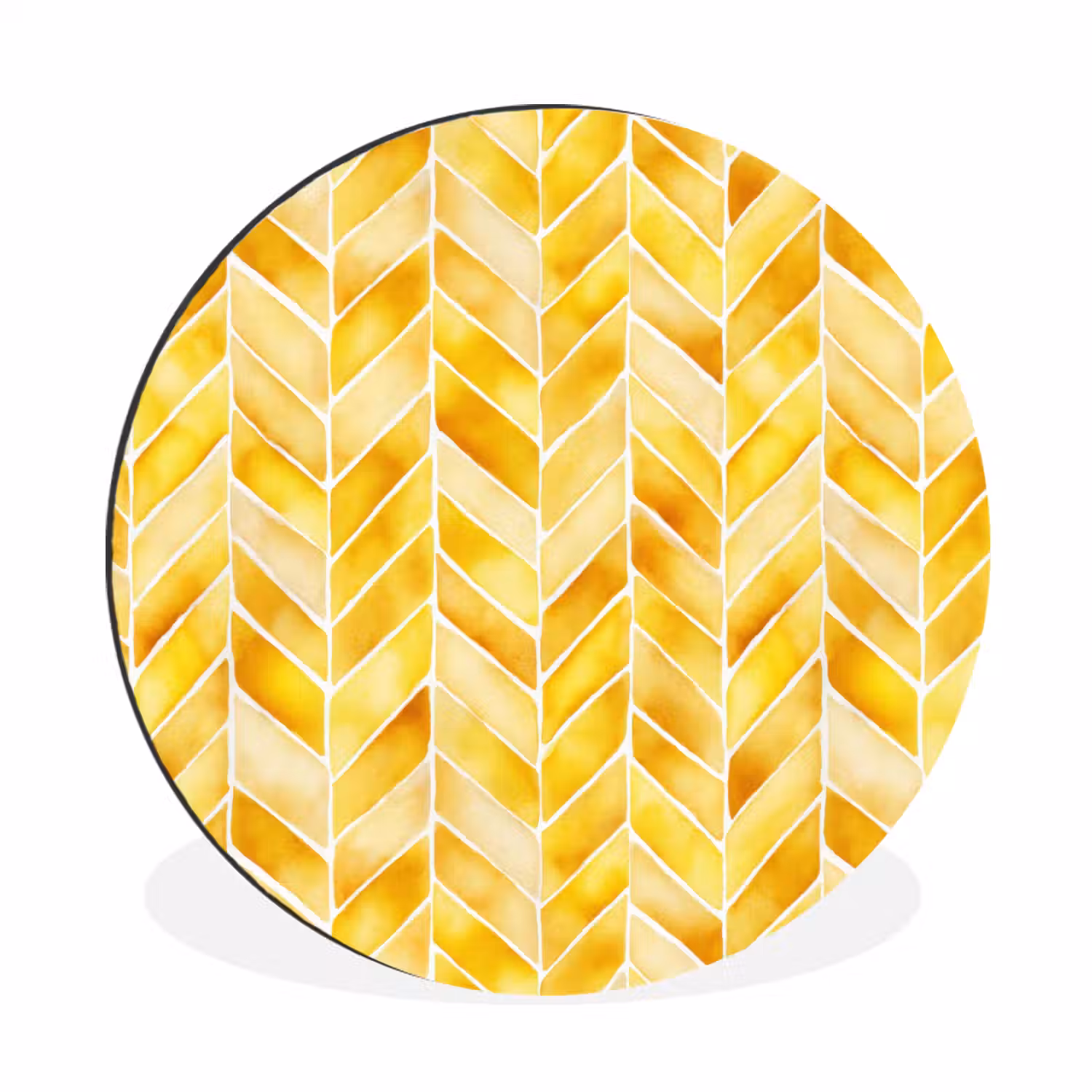 Visgraat - Aquarel - Patronen - Goudgeel Wandcirkel aluminium klein 190 -3d