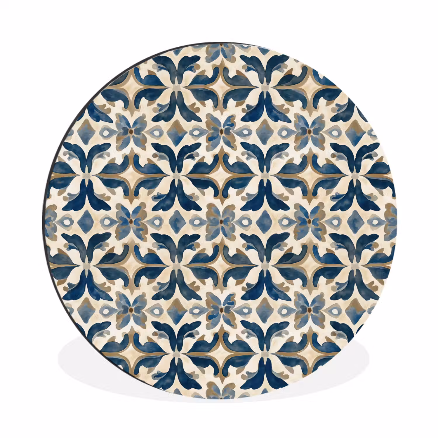 Tegel - Patroon - Blauw - Beige Wandcirkel aluminium klein 190 -3d