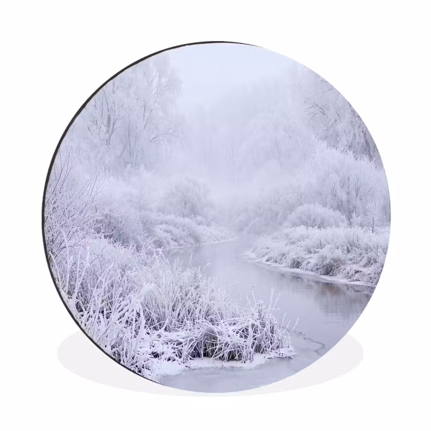 Rivier - Sneeuw - Bos - Winter - Schilderachtig Wandcirkel aluminium klein -3d
