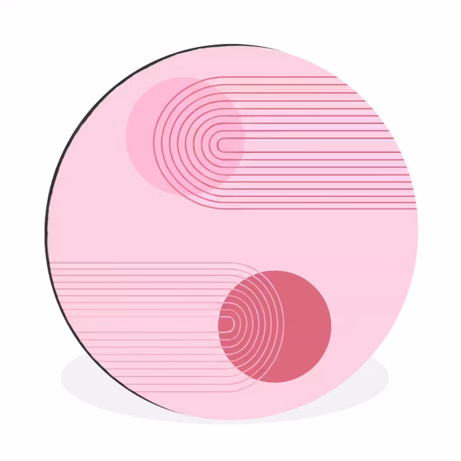 Vormen - Lijnen - Minimalistisch - Roze Wandcirkel aluminium klein -3d