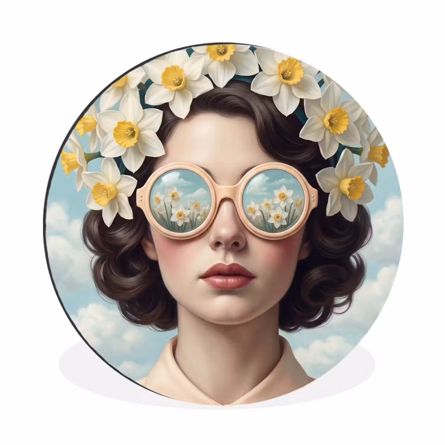 Vrouw - Narcissen - Geel Wandcirkel aluminium klein -3d
