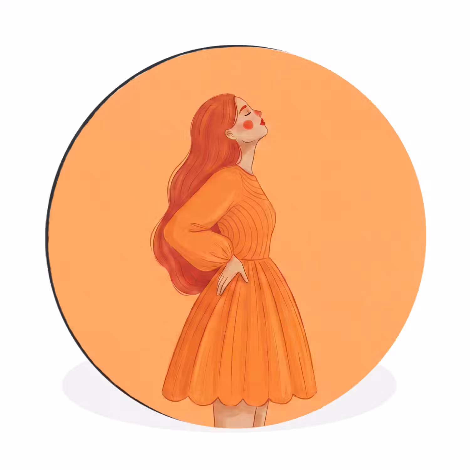 Vrouw - Profiel - Mensen - Modern - Oranje Wandcirkel aluminium klein -3d