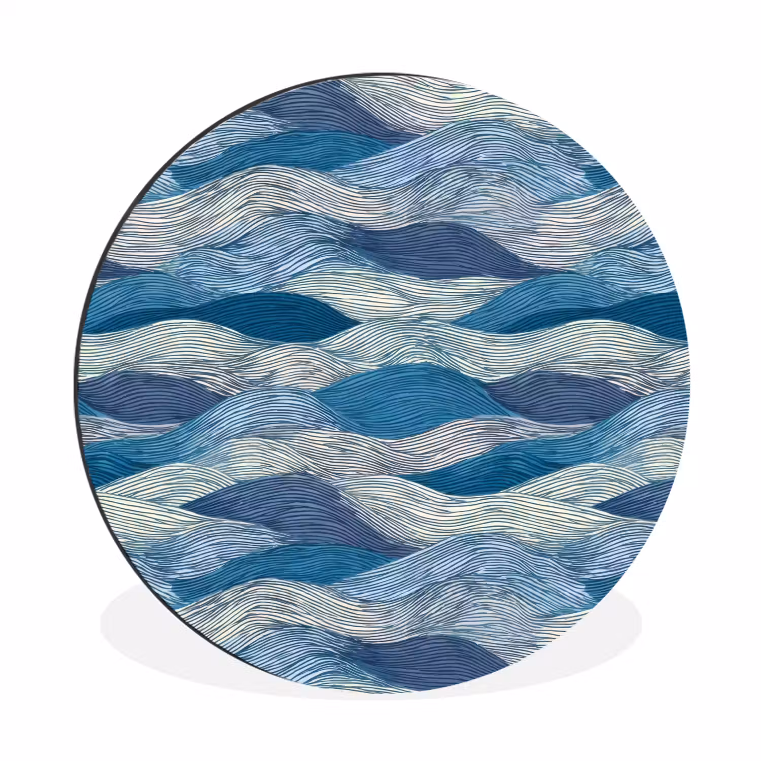 Getekend - Blauw - Wit - Golvend - Streepjes Wandcirkel aluminium klein 190 -3d
