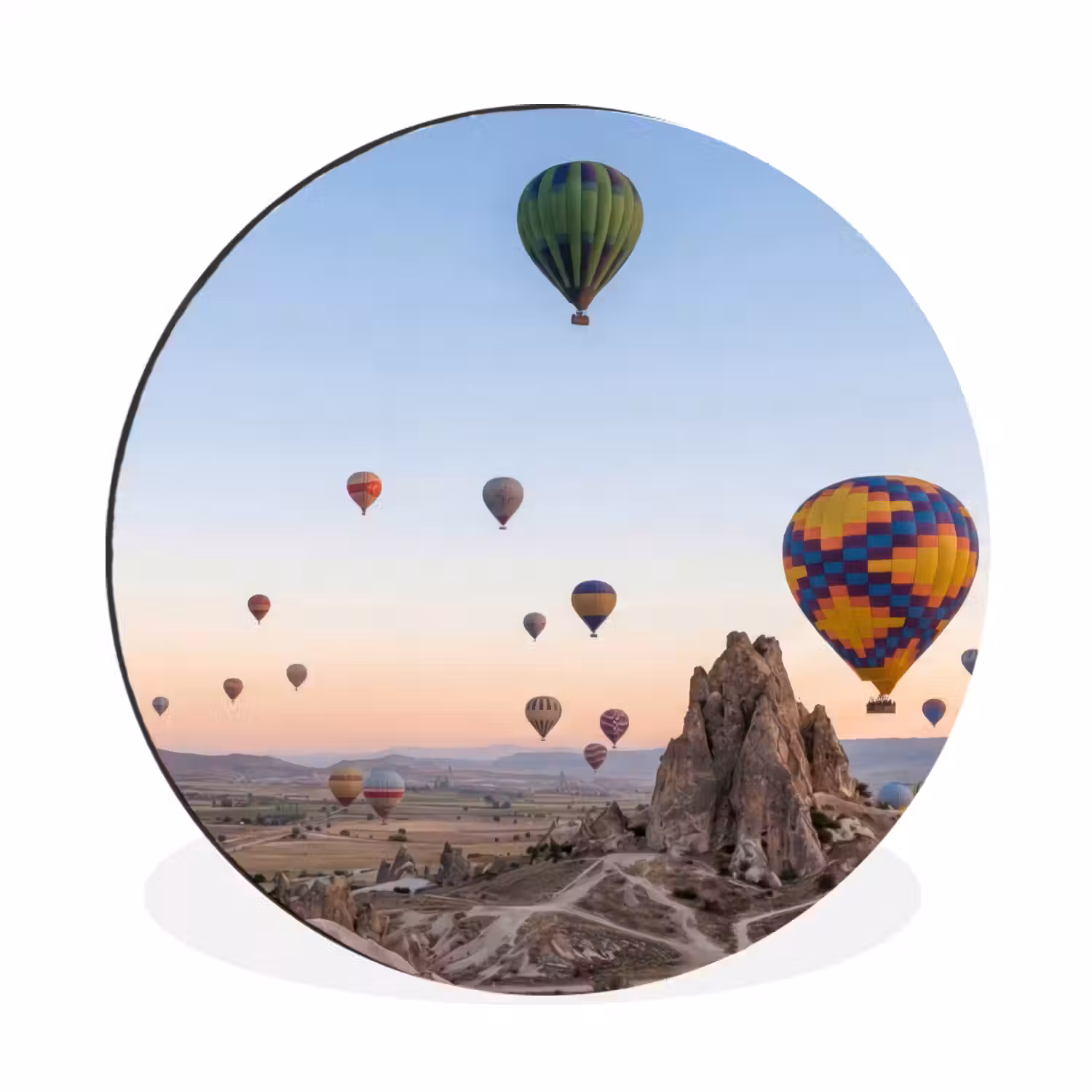 Luchtballonnen - Rotsen - Zonsopgang Wandcirkel aluminium klein -3d