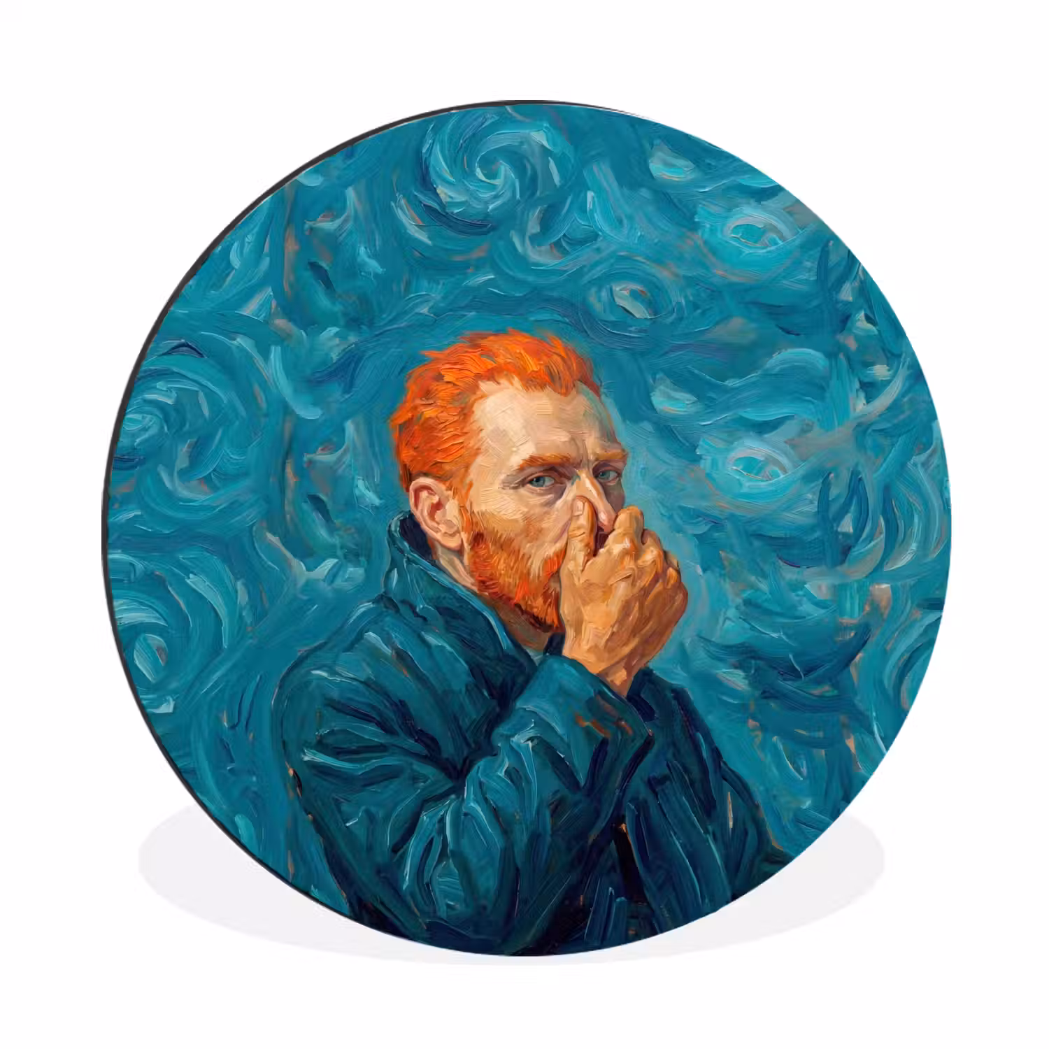 Portret - Klassiek - Blauw Wandcirkel aluminium klein -3d