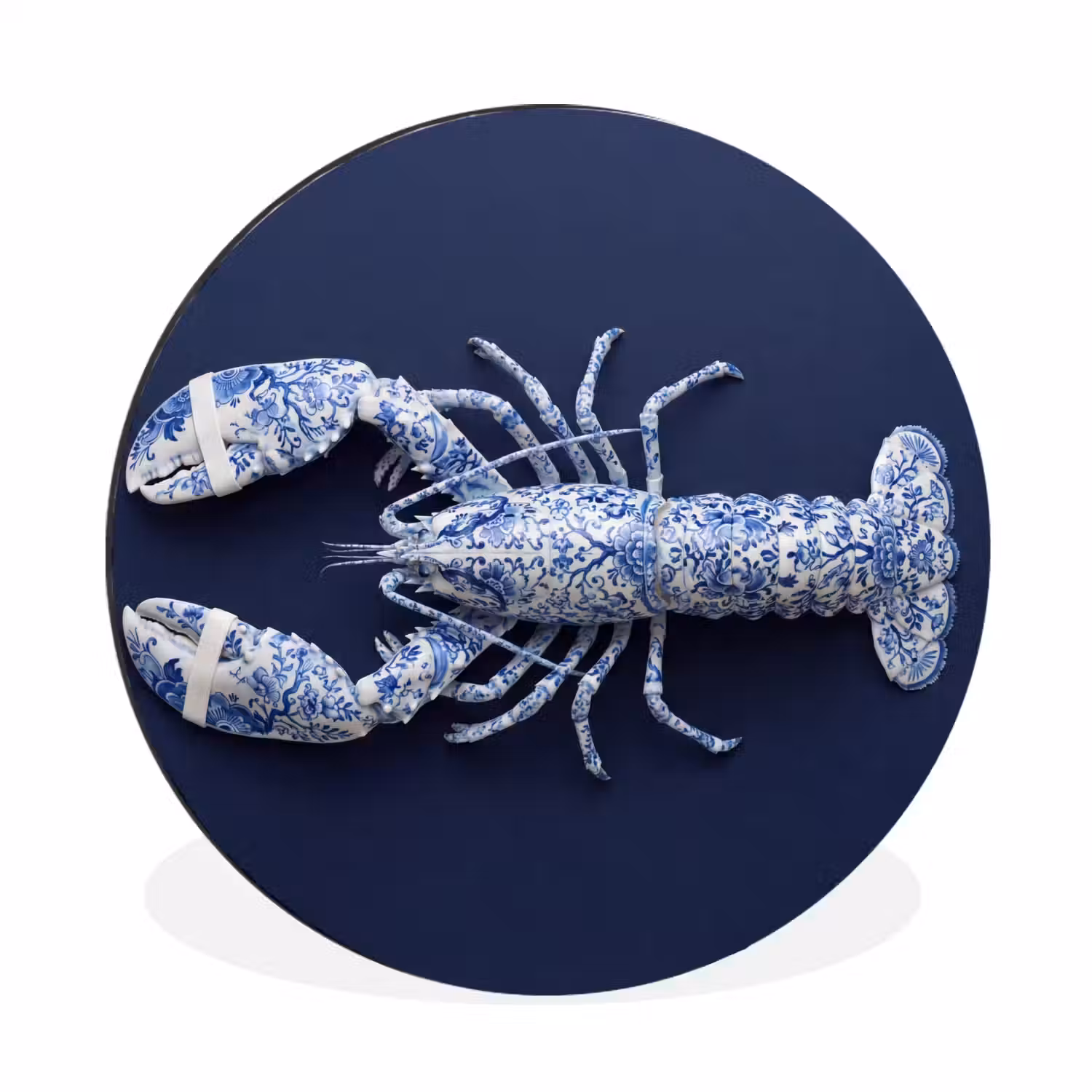 Kreeft - Porselein - Delfts - Blauw Wandcirkel aluminium klein -3d