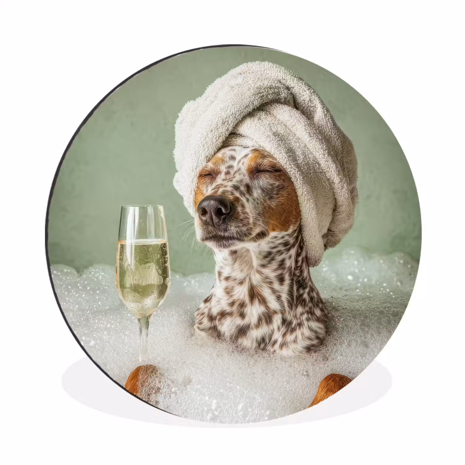 Hond - Bad - Champagne - Handdoek Wandcirkel aluminium klein -3d