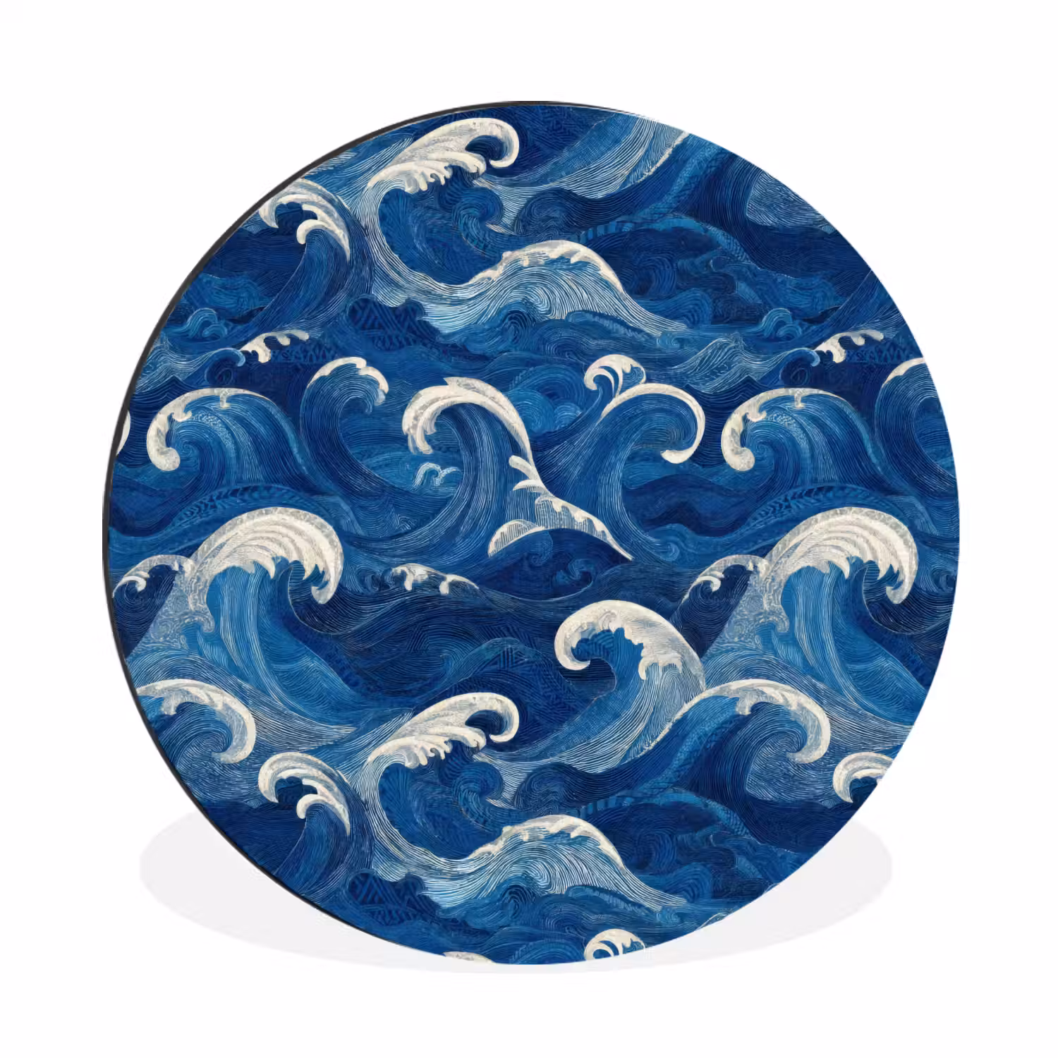 Japans - Oceaan - Golven - Blauw Wandcirkel aluminium klein 190 -3d