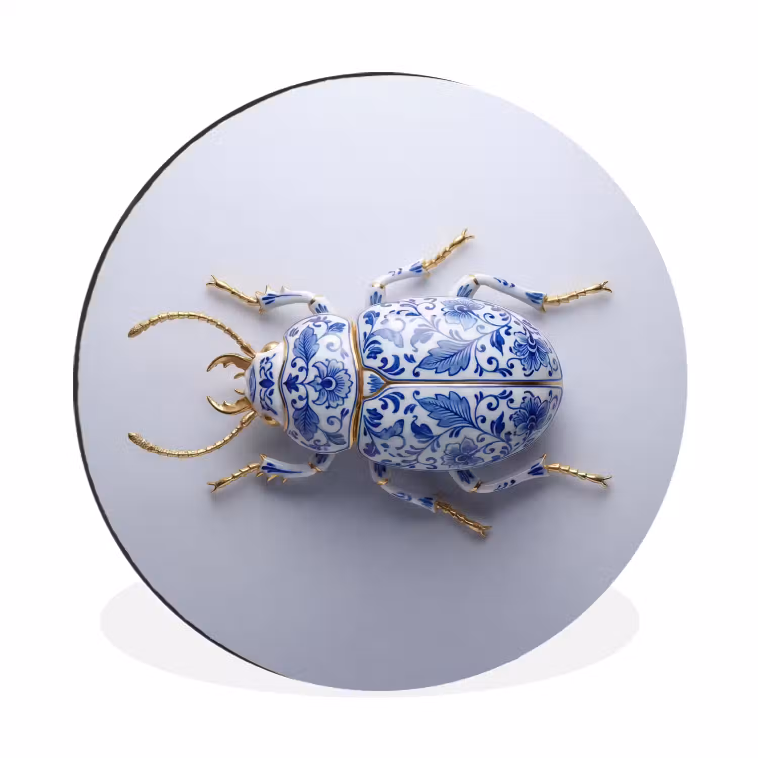 Kever - Delfts - Blauw - Goud Wandcirkel aluminium klein -3d