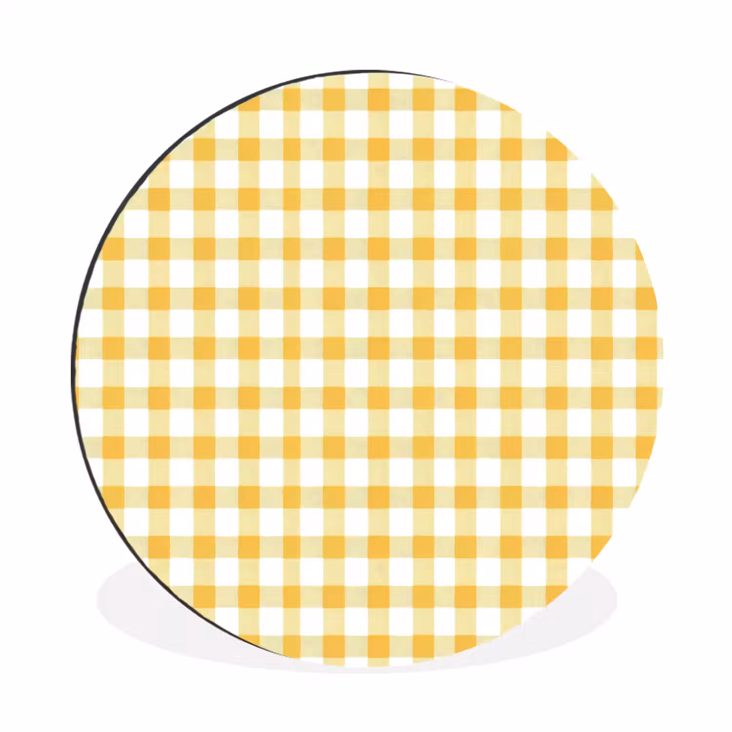 Ruit - Gingham - Klassiek - Geel en Wit Wandcirkel aluminium klein 190 -3d